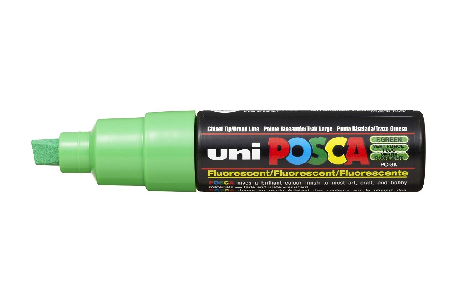 Marcador De Pintura Acrílica Posca Pc-8k De Punta Ancha, Color Verde Fluorescente - Venta Internacional.