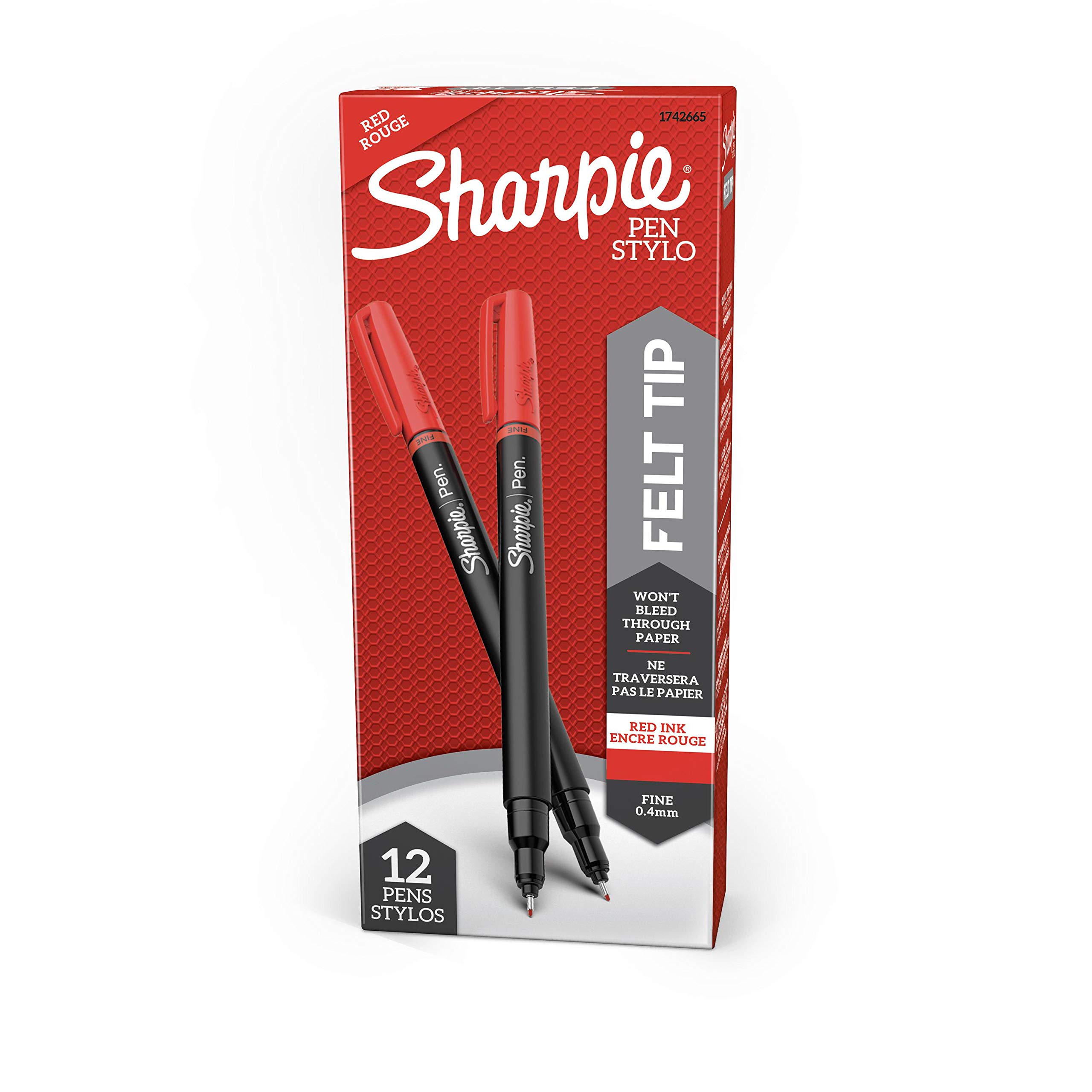 Foto 1 | Bolígrafos Con Punta De Fieltro Sharpie Fine Point, 0,4 Mm, Color Rojo, 12 Unidades - Venta Internacional.
