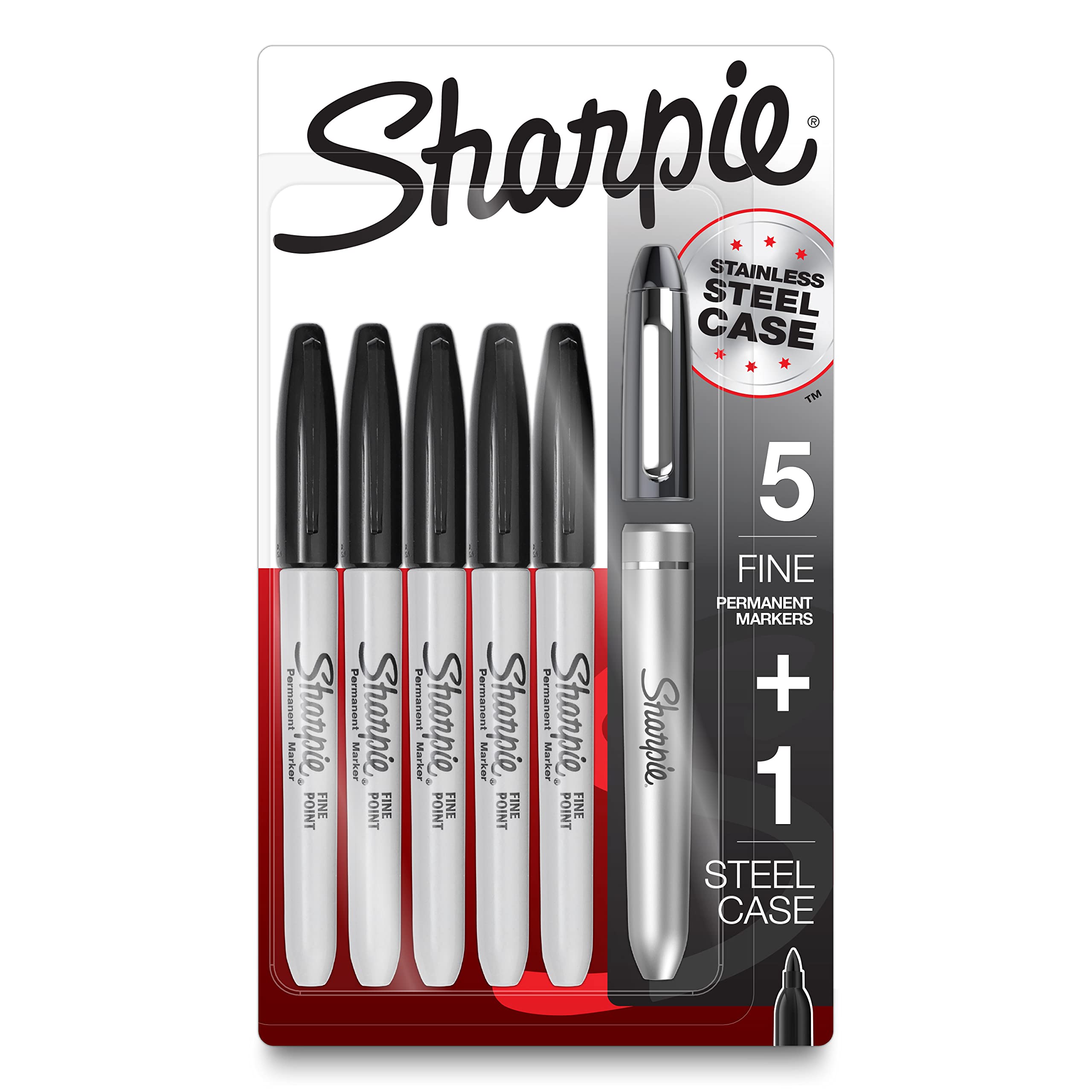 Foto 2 pulgar | Rotuladores Permanentes Sharpie Con Estuche De Acero Inoxidable, Punta Fina, Negros, 6 Unidades - Venta Internacional.