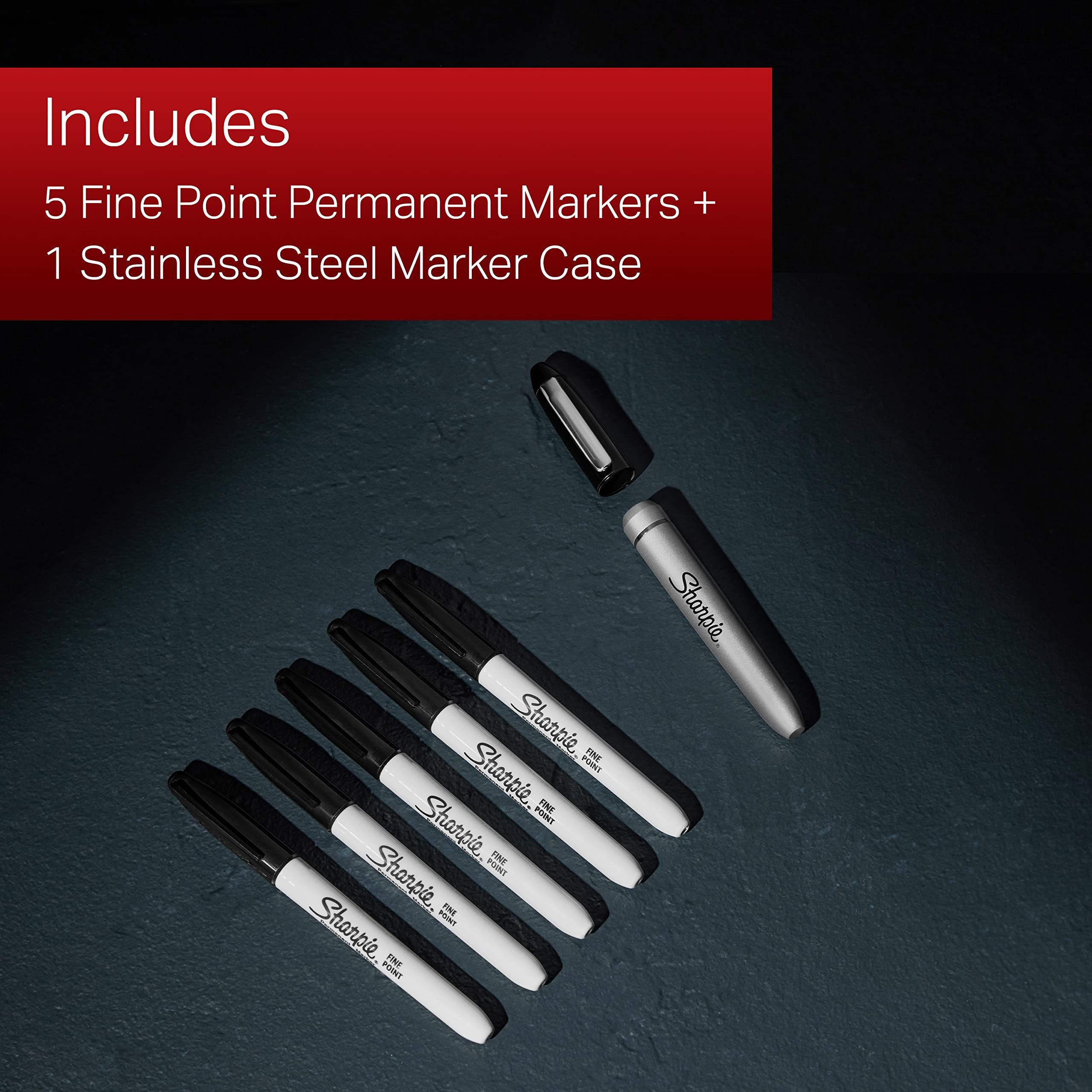 Foto 4 | Rotuladores Permanentes Sharpie Con Estuche De Acero Inoxidable, Punta Fina, Negros, 6 Unidades - Venta Internacional.
