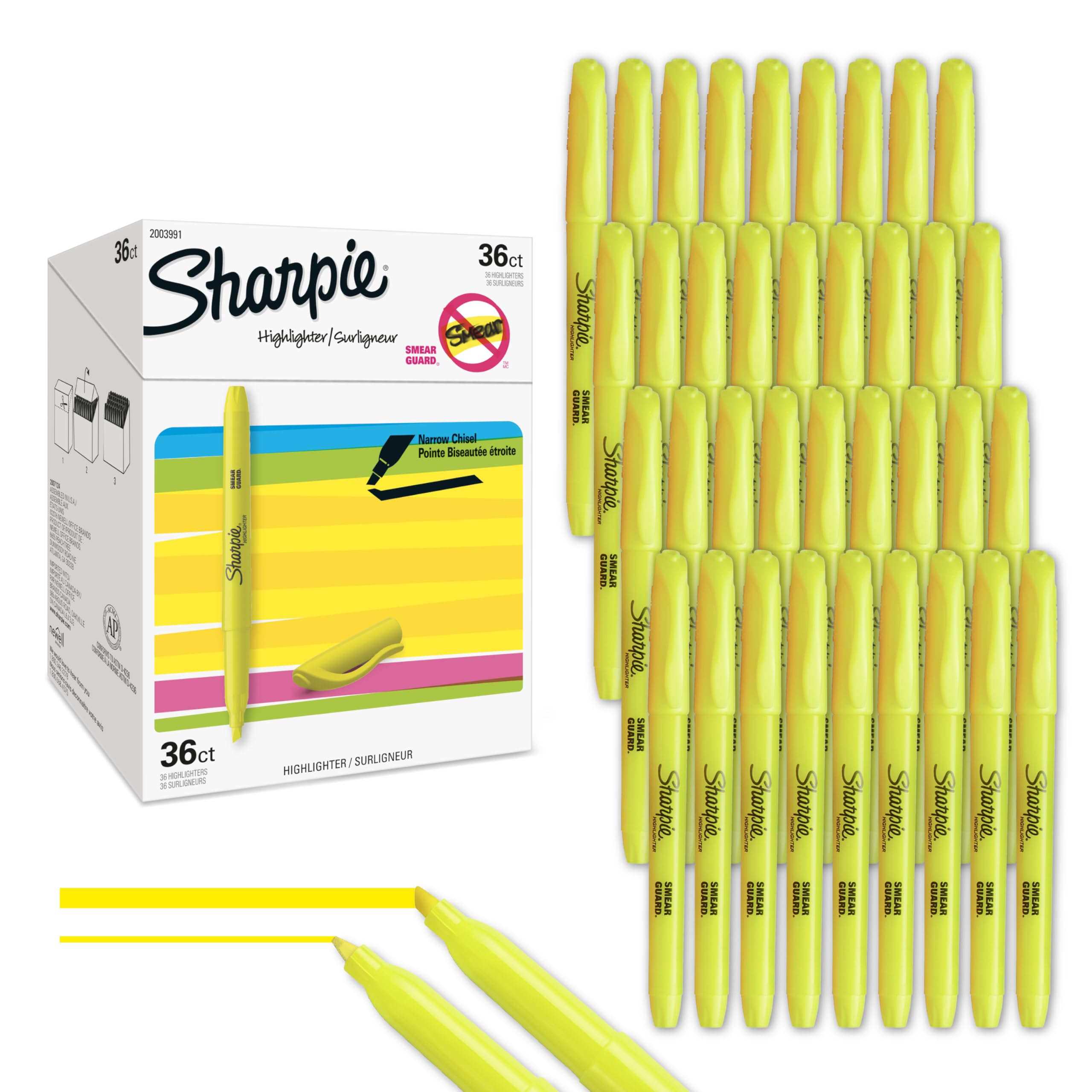 Foto 2 pulgar | Rotuladores De Bolsillo Sharpie, Punta Cincelada, Amarillo Fluorescente, 36 Unidades, Para Material  - Venta Internac