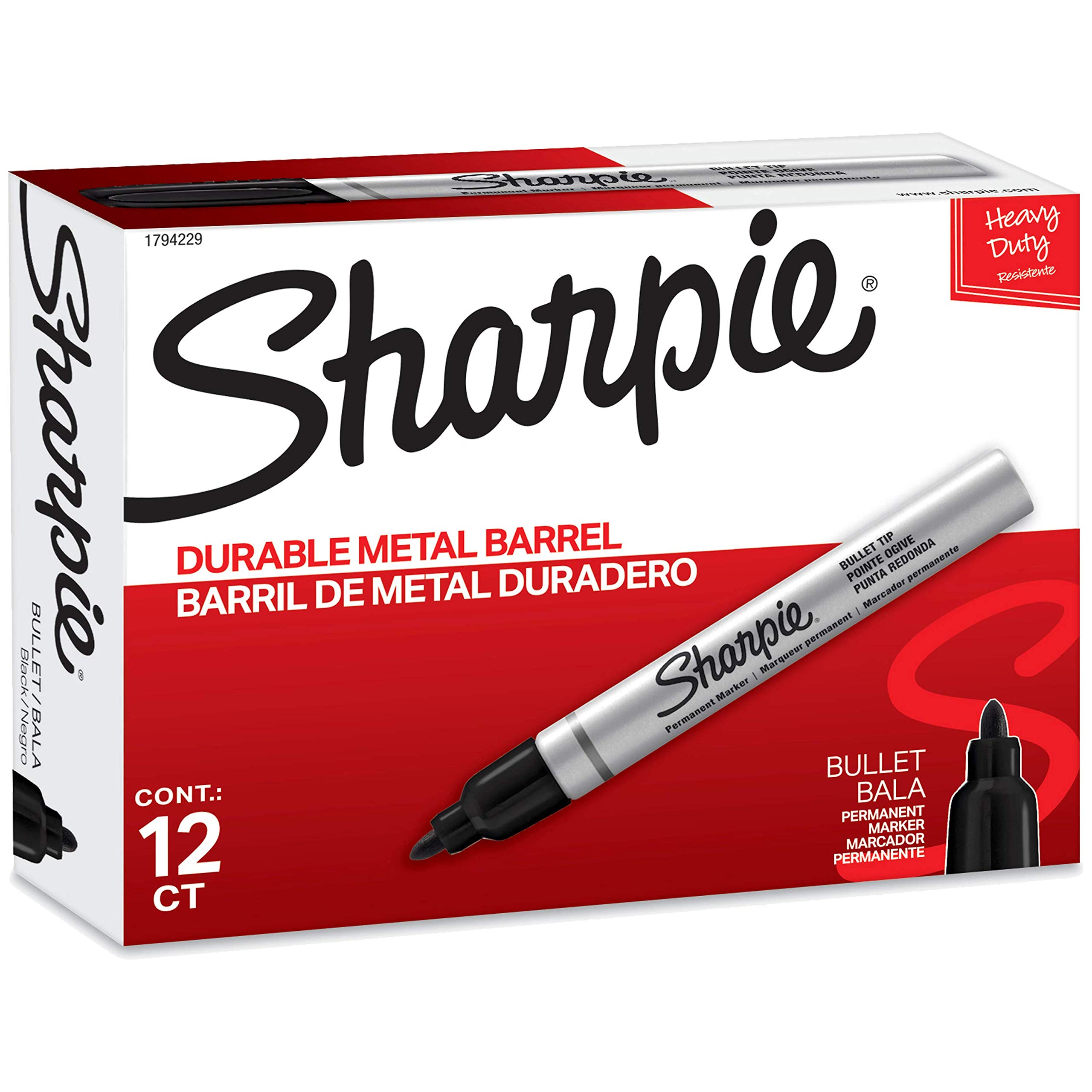 Foto 1 | Rotuladores Permanentes Sharpie Metal Barrel Con Punta Redonda 12, Color Negro - Venta Internacional.