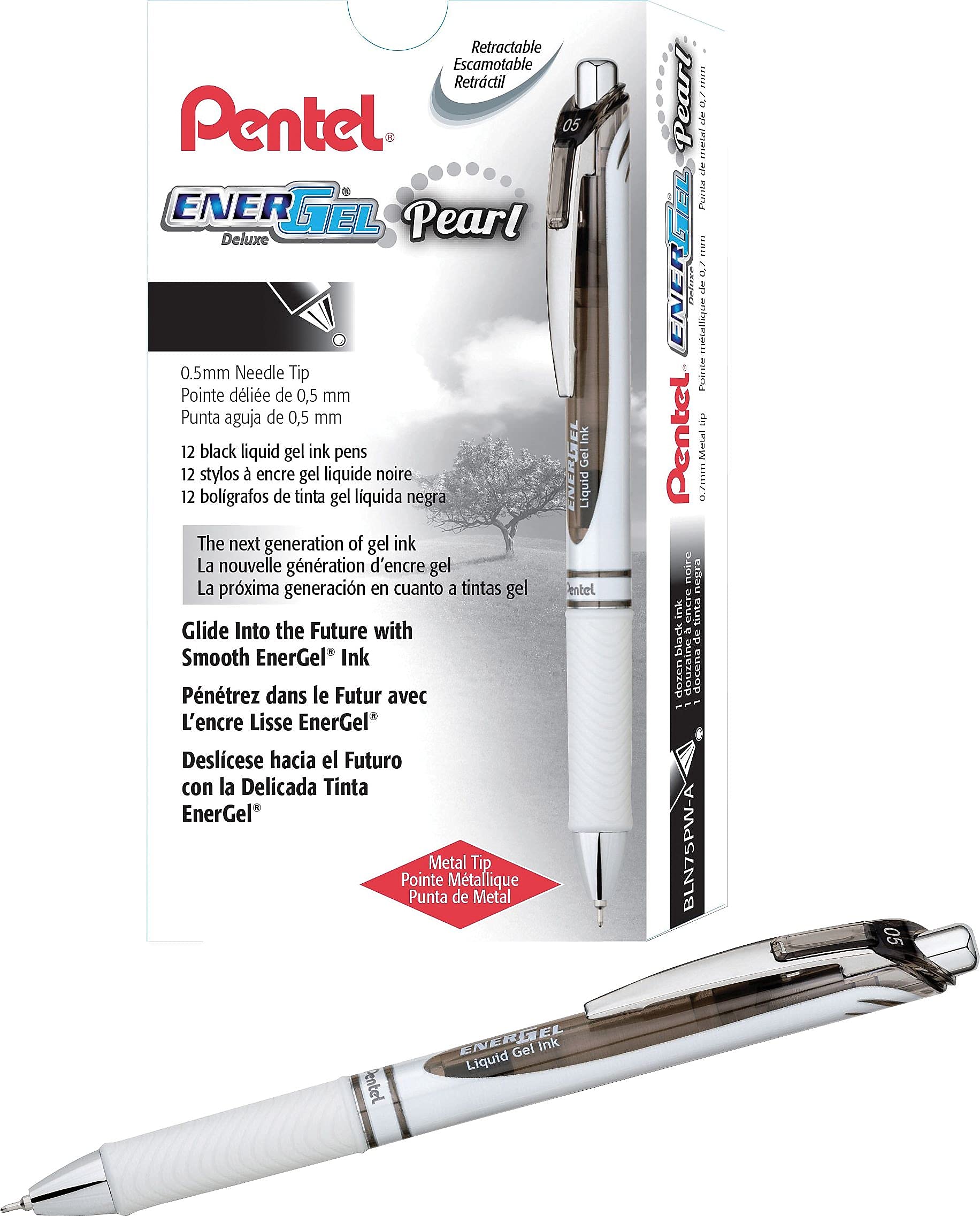 Foto 4 pulgar | Bolígrafo De Gel Pentel Energel Pearl Rtx, 0,5 Mm, Línea Fina, Tinta Negra, 12 Unidades - Venta Internacional.