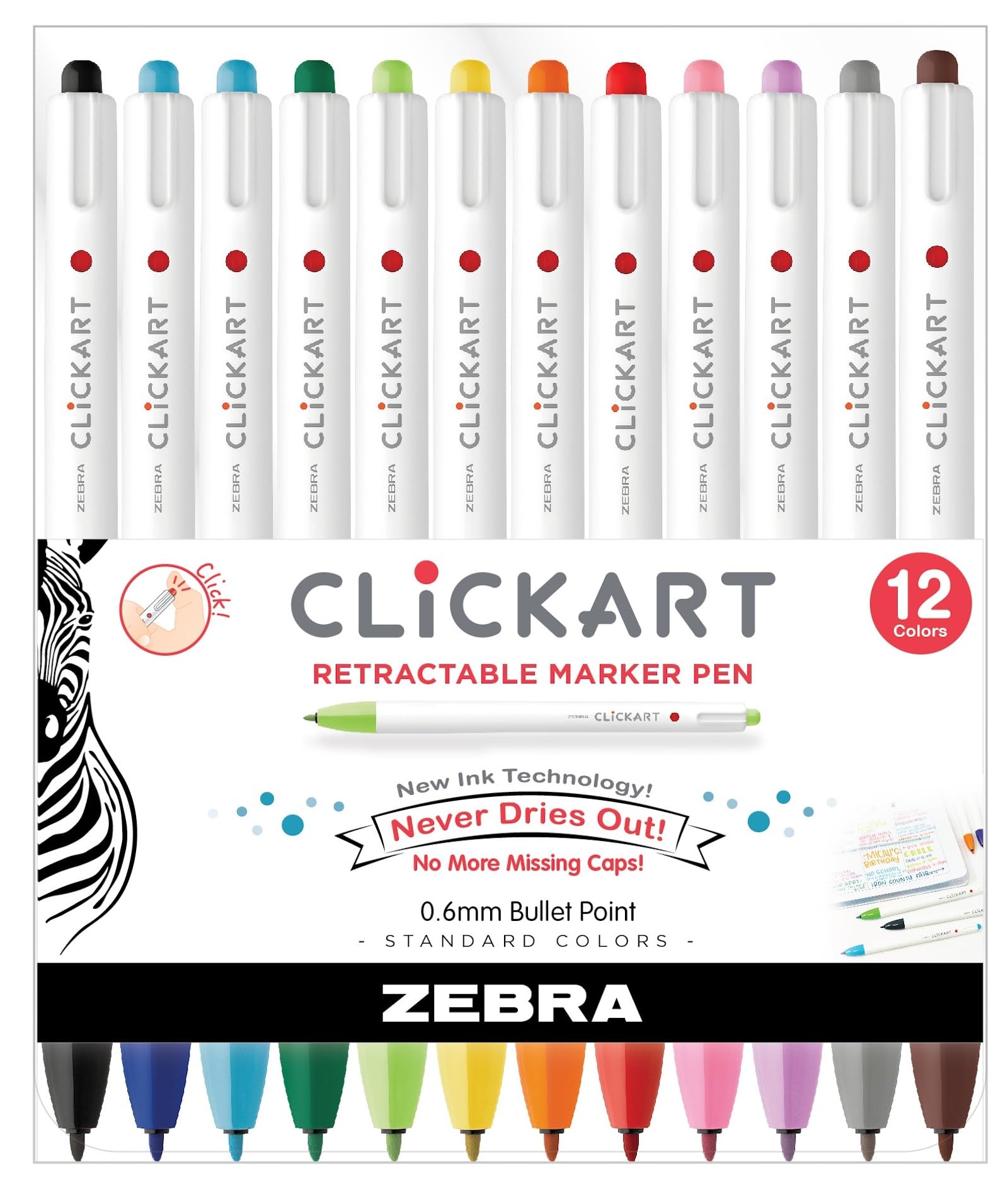 Foto 2 pulgar | Rotulador Zebra Pen Click Art Retráctil Fino De 0,6 Mm, Paquete De 12 - Venta Internacional.