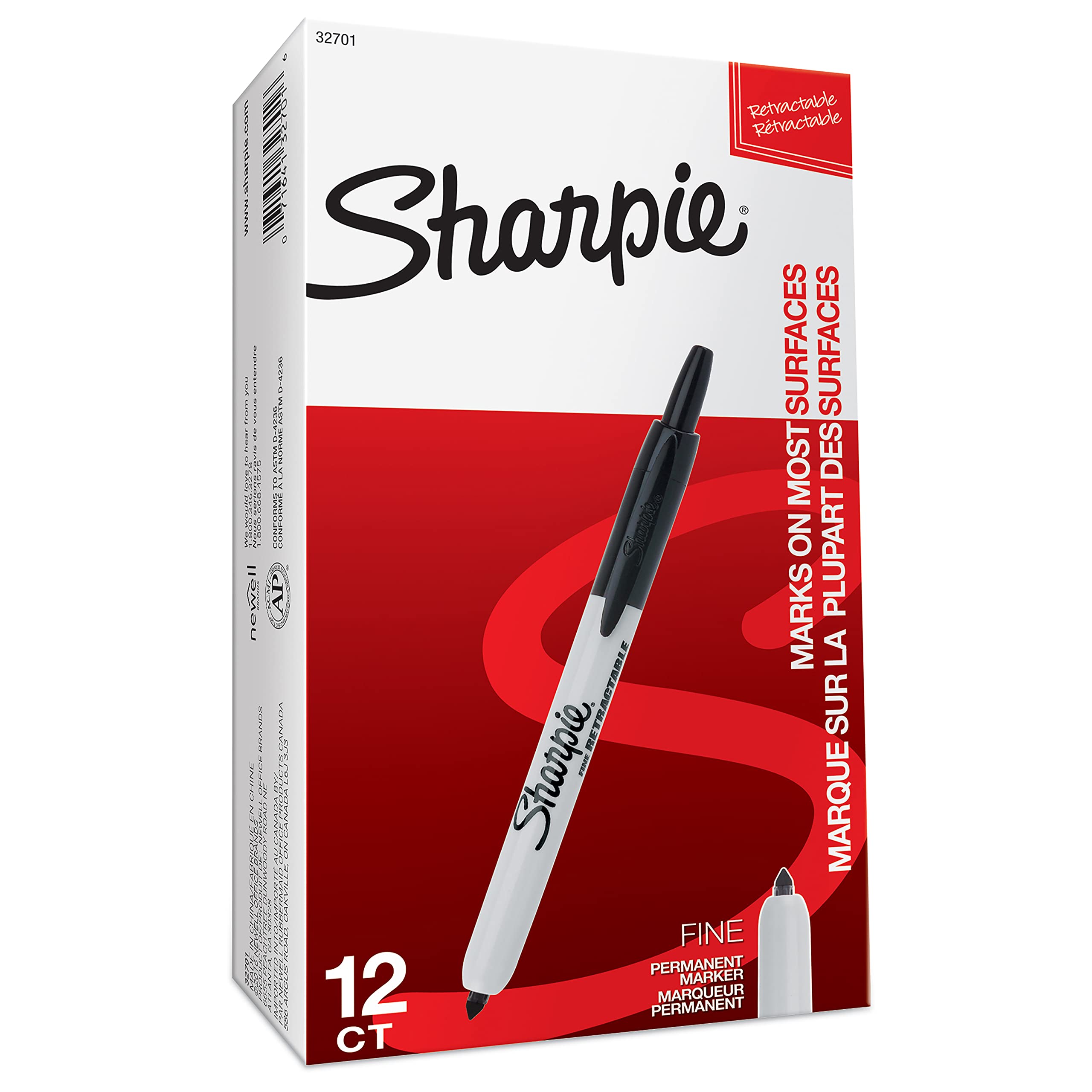 Foto 1 | Rotuladores Permanentes Sharpie Retráctiles De Punta Fina Negros 12 - Venta Internacional.