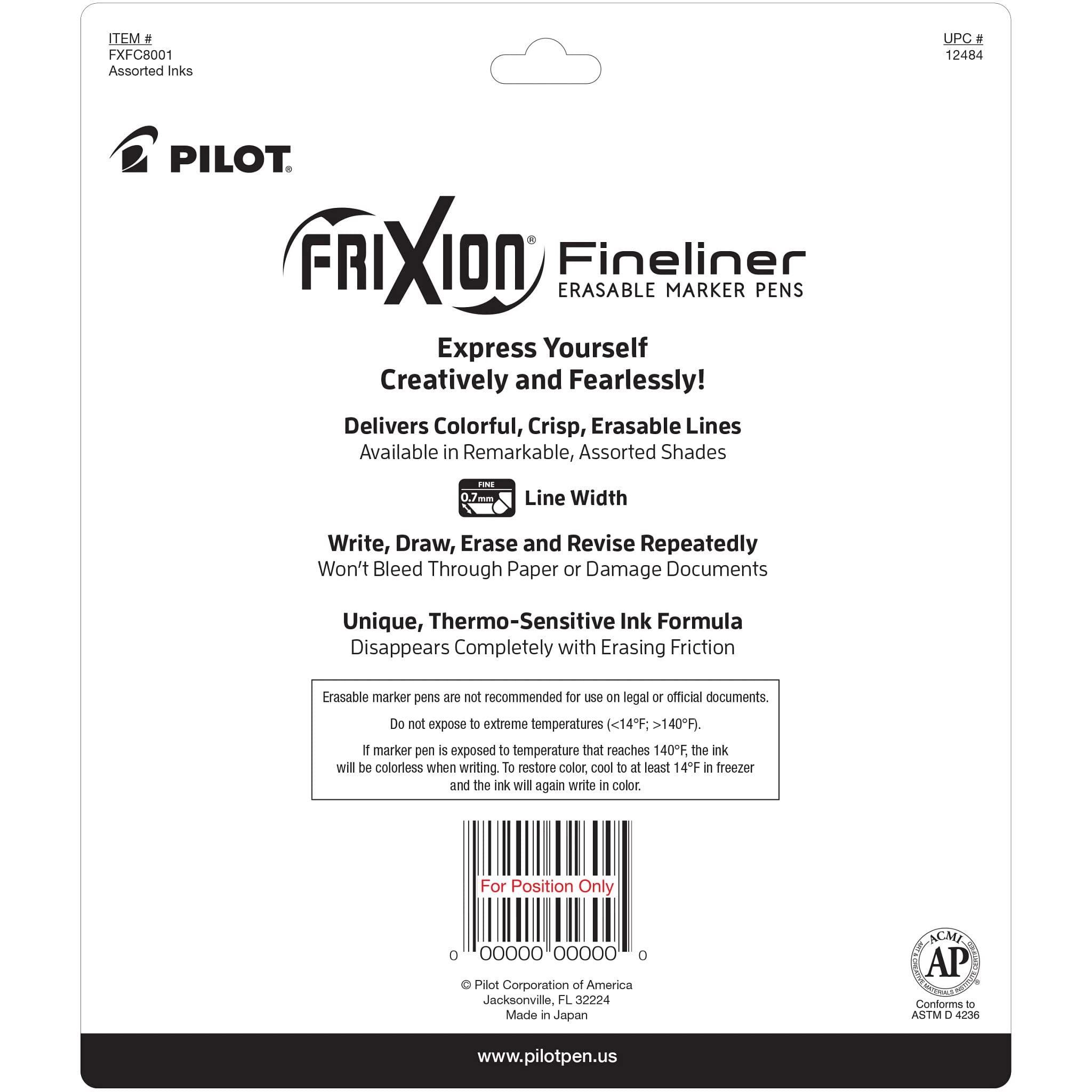 Foto 2 | Rotuladores Pilot Frixion Fineliner Borrables De 0,7 Mm, Paquete De 8 - Venta Internacional.
