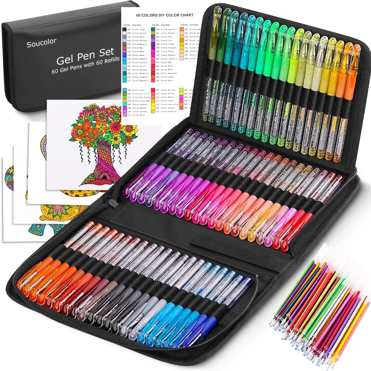 Foto 1 | Bolígrafos De Gel Con Purpurina Soucolor, Paquete De 120 Para Libros De Colorear Para Adultos - Venta Internacional.