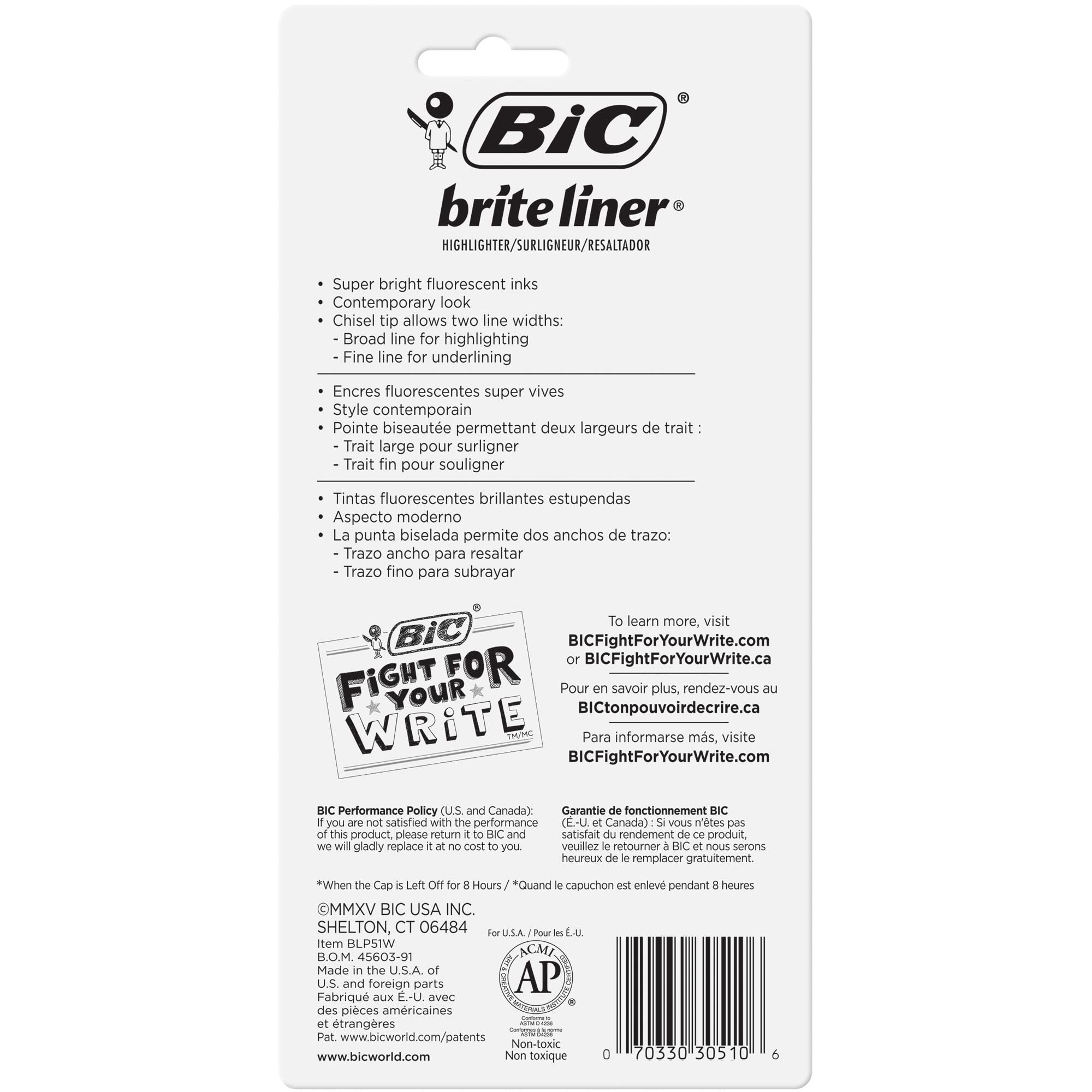 Foto 3 pulgar | Highlighters Bic Brite Liner Chisel Point Yellow  Paquete De 5 - Venta Internacional.