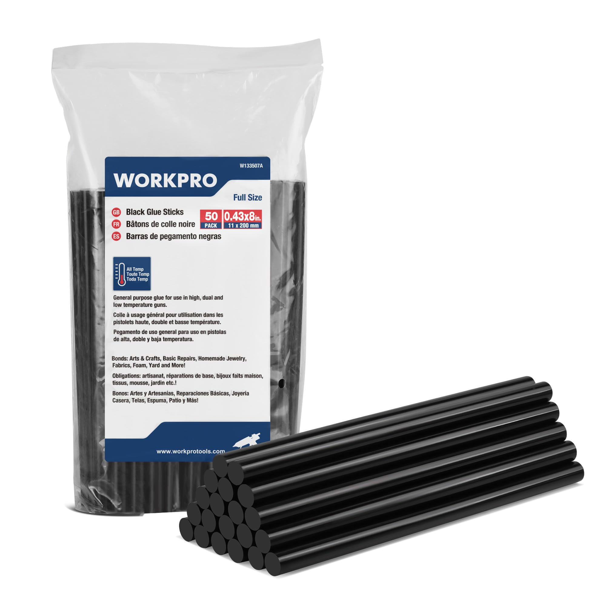 Foto 2 pulgar | Barras Termoadhesivas Workpro, Tamaño Completo, 50 Unidades, Color Negro Para Todo Tipo De Temperaturas - Venta I