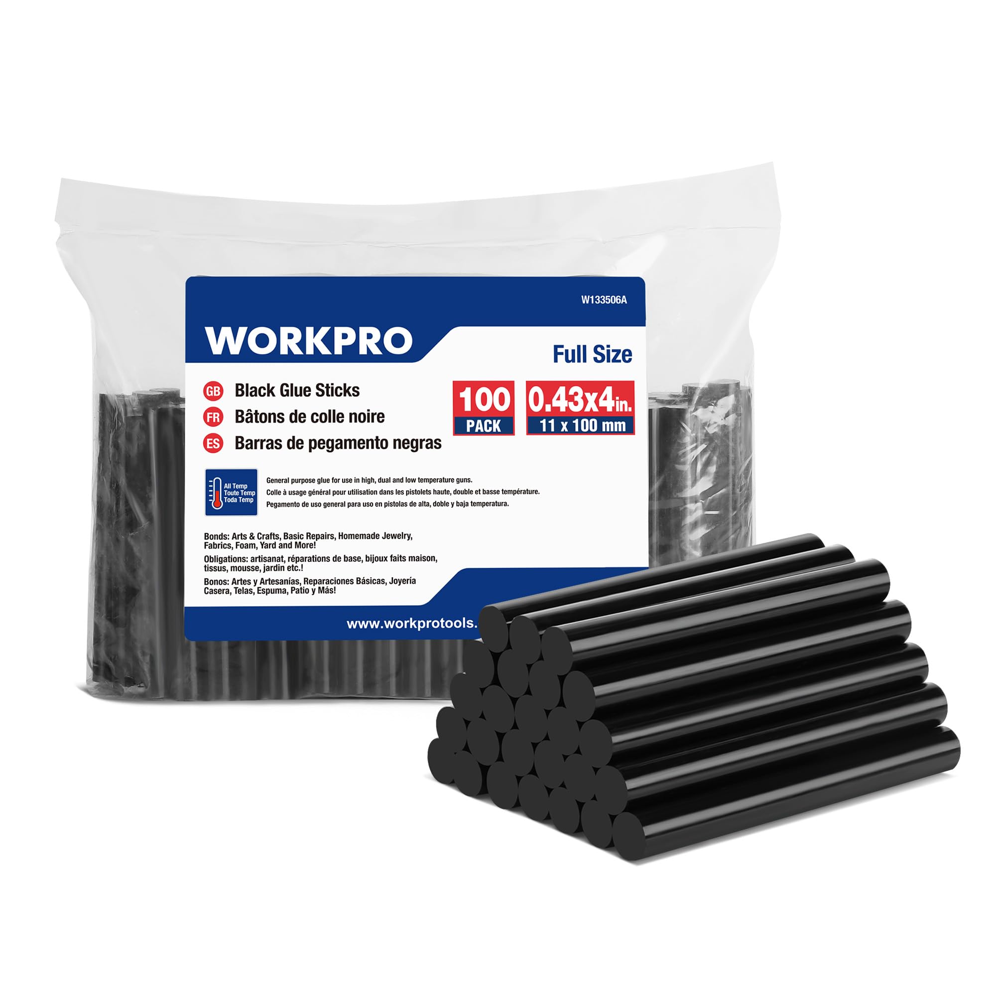 Foto 2 pulgar | Barras Termoadhesivas Workpro, Tamaño Completo, 100 Unidades, Color Negro Para Todo Tipo De Temperaturas - Venta