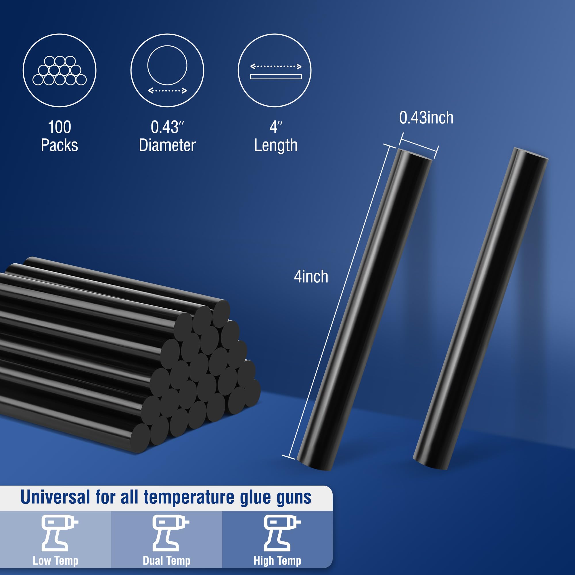 Foto 3 pulgar | Barras Termoadhesivas Workpro, Tamaño Completo, 100 Unidades, Color Negro Para Todo Tipo De Temperaturas - Venta