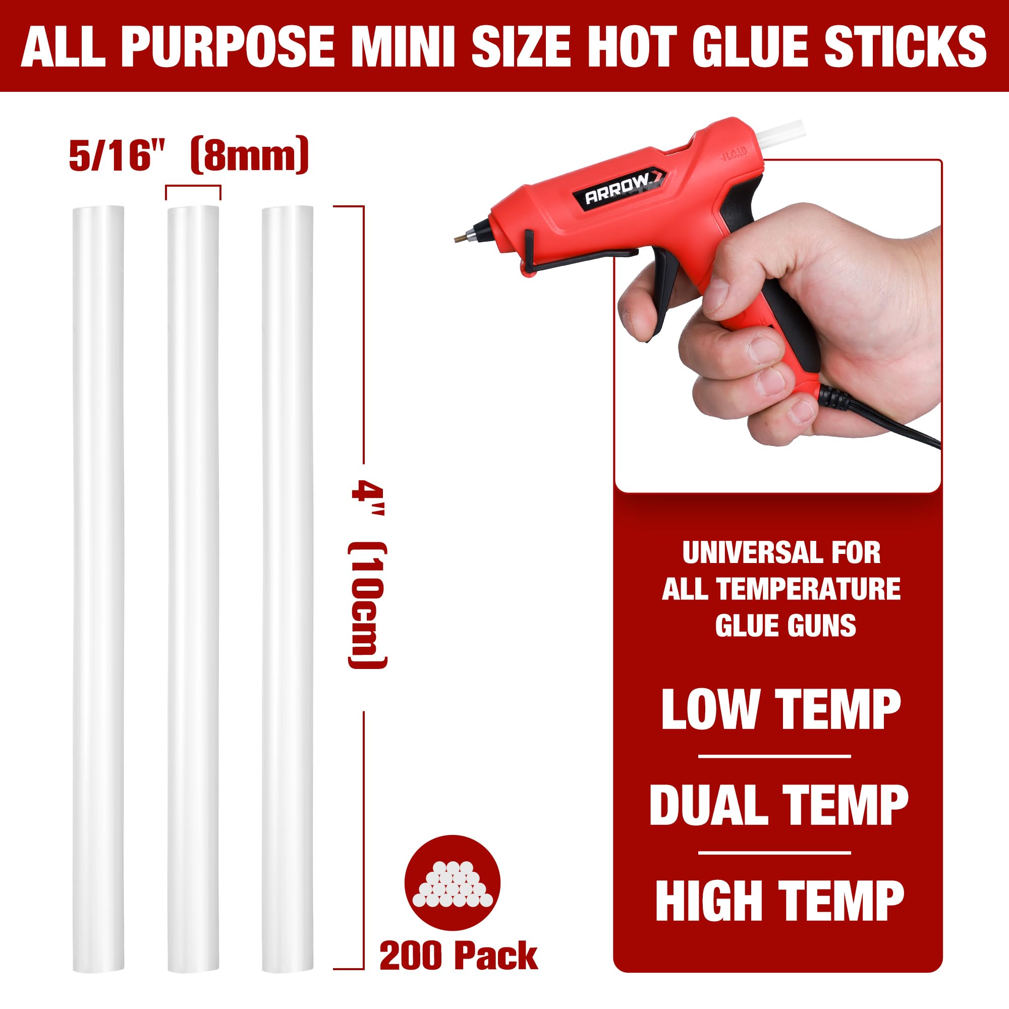 Foto 3 pulgar | Glue Sticks Arrow Mini Hot, 200 Unidades, Pistola De Pegamento Transparente Multiusos - Venta Internacional.