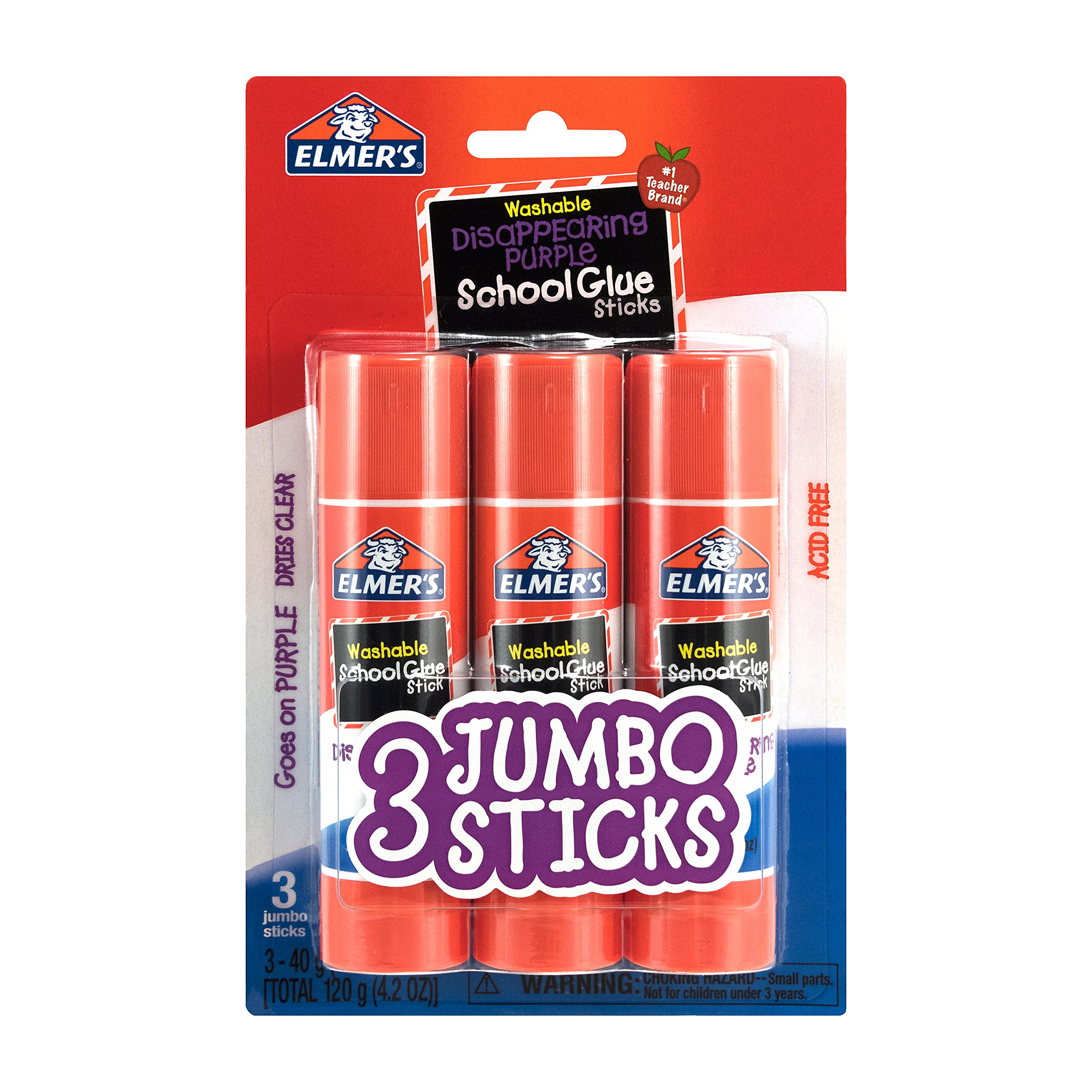 Foto 1 | Barras Adhesivas Elmer's Disappearing Purple, Lavables, 40 G, 3 Unidades - Venta Internacional.