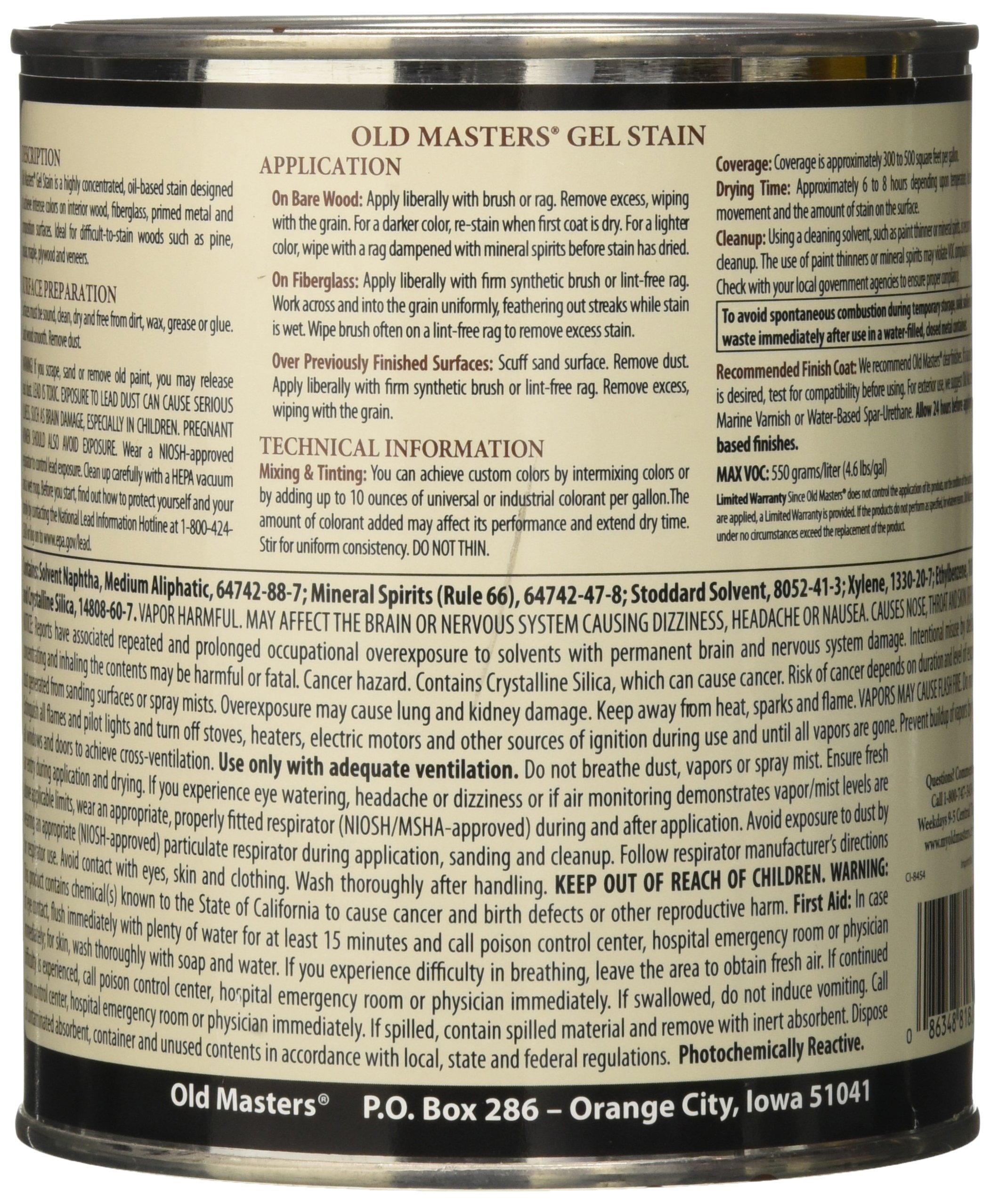 Foto 2 | Tinte En Gel Old Masters 182305 81804 American Walnut 946 Ml - Venta Internacional.