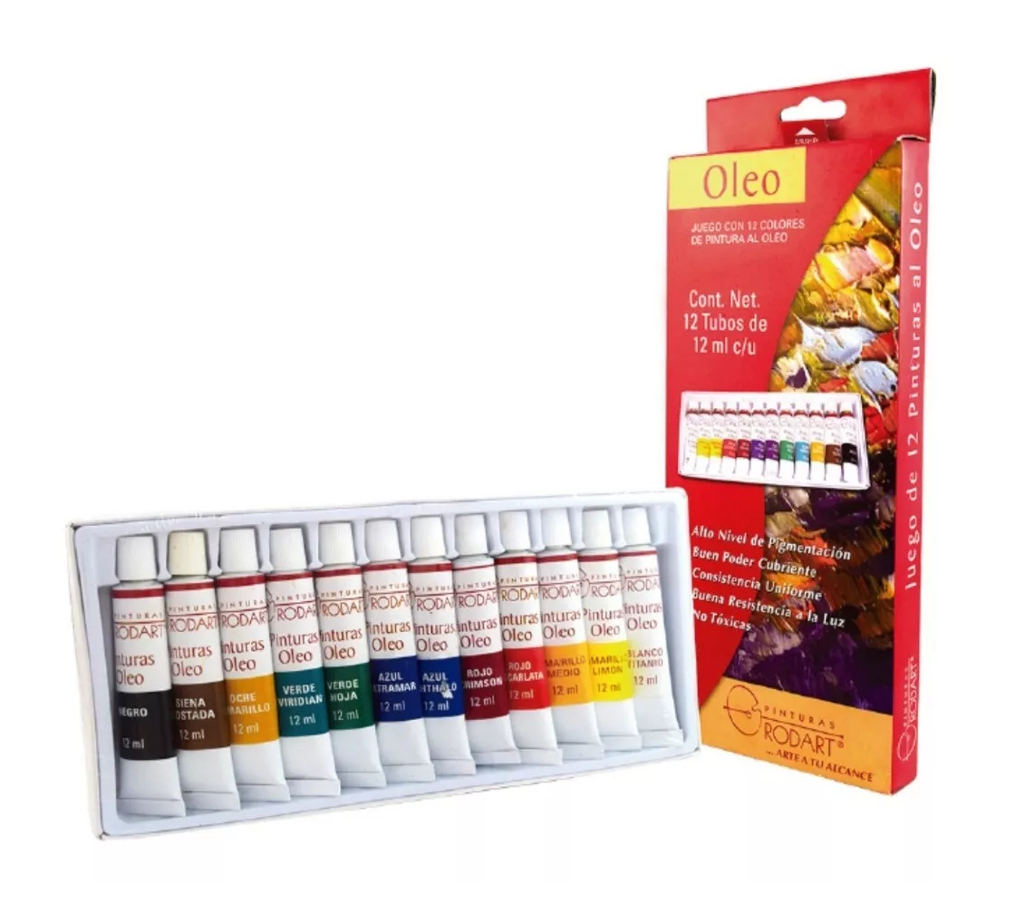 Kit Estuche Pintura Óleo Rodart Arte Tubo 12 Ml 12 Colores