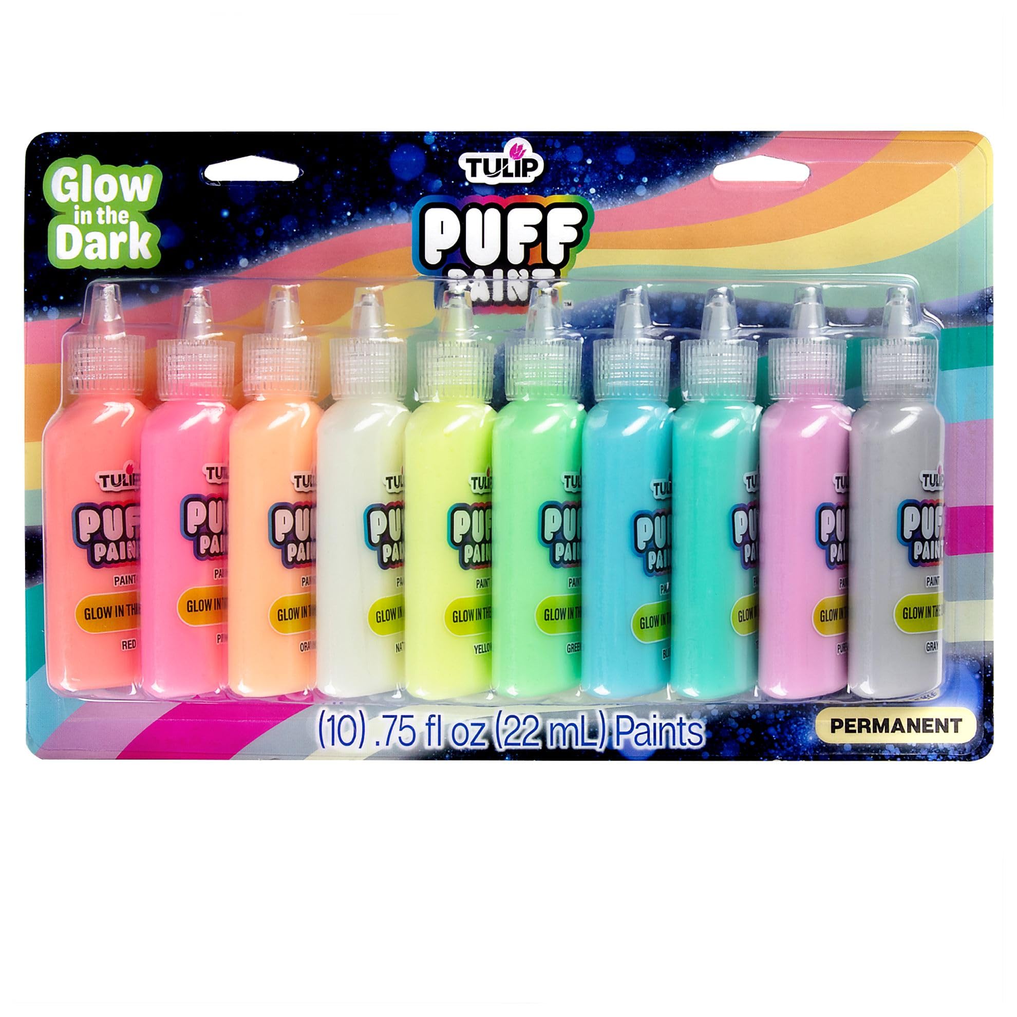 Puff Paint Tulip Glow In The Dark, Paquete De 10 Unidades (0,75 Onzas Líquidas) - Venta Internacional.