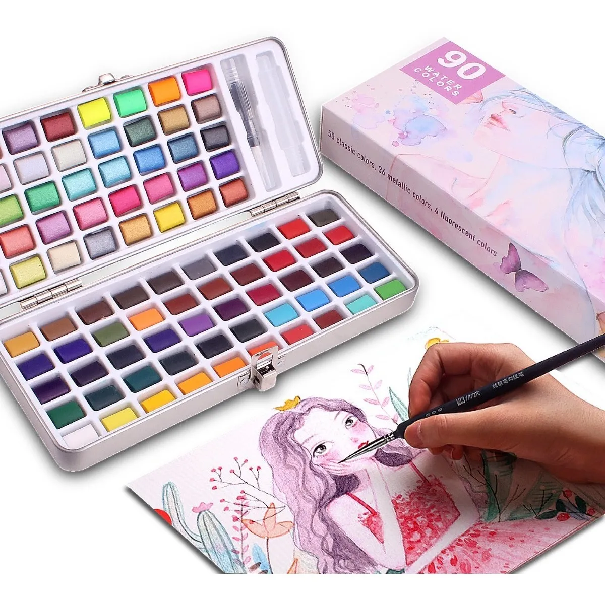 Foto 4 pulgar | Set de 90 Acuarelas Sólidas para Dibujo Multicolor