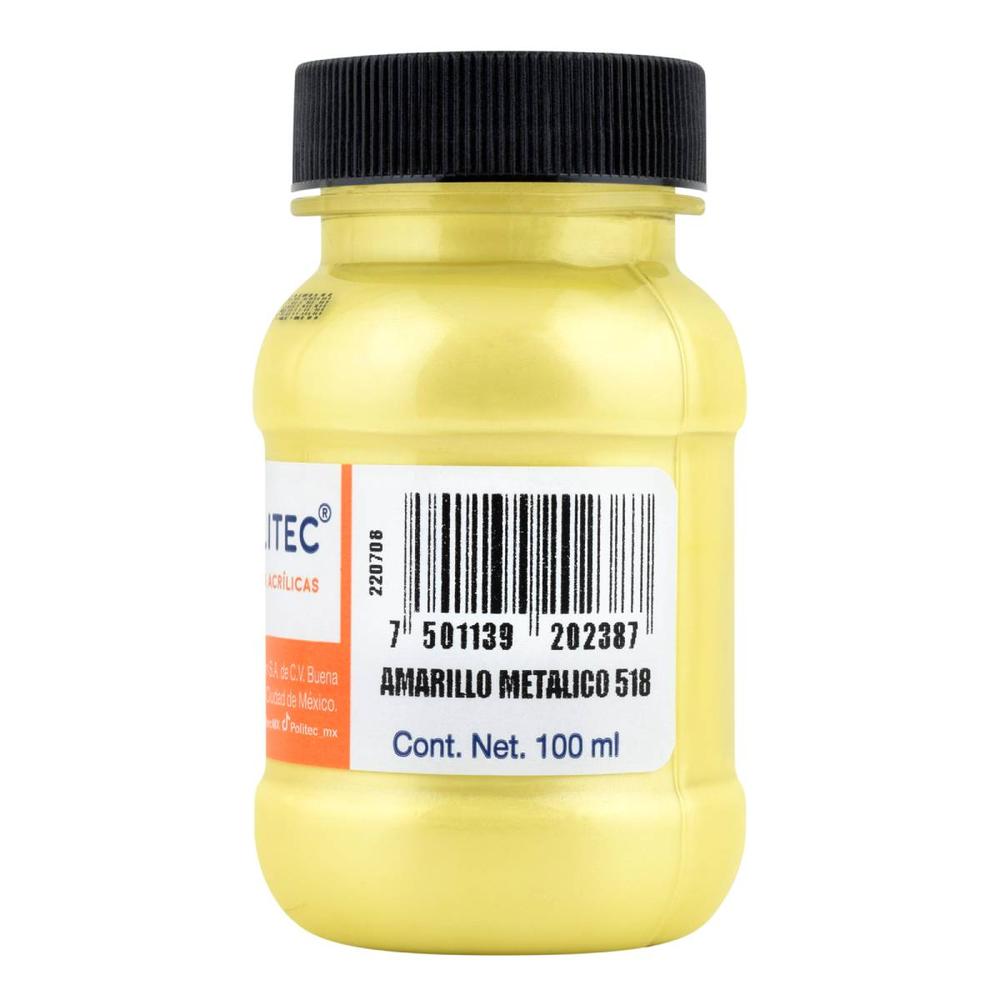 Foto 4 pulgar | Pintura Acrílica Politec Amarillo Metálico de 100 ml 2 Piezas