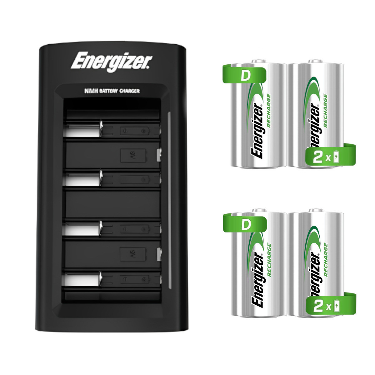 Cargador Universal Energizer + 4 Pilas Recargables Tamaño D