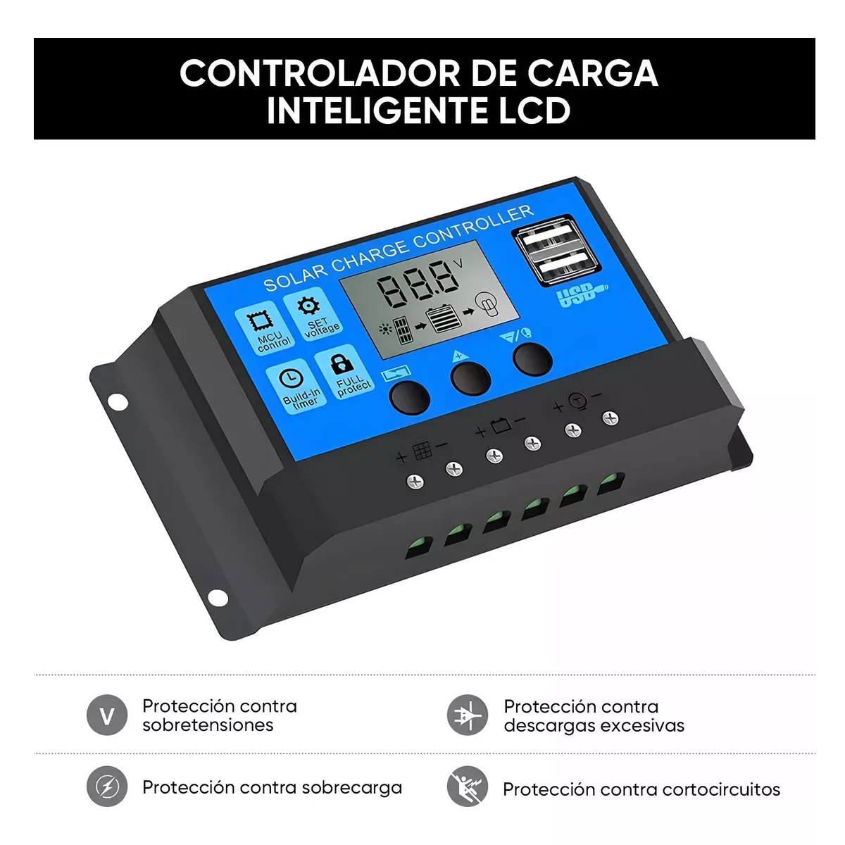 Foto 3 pulgar | Kit De Controlador Económico Carga Panel Solar De 100 Negro Azul