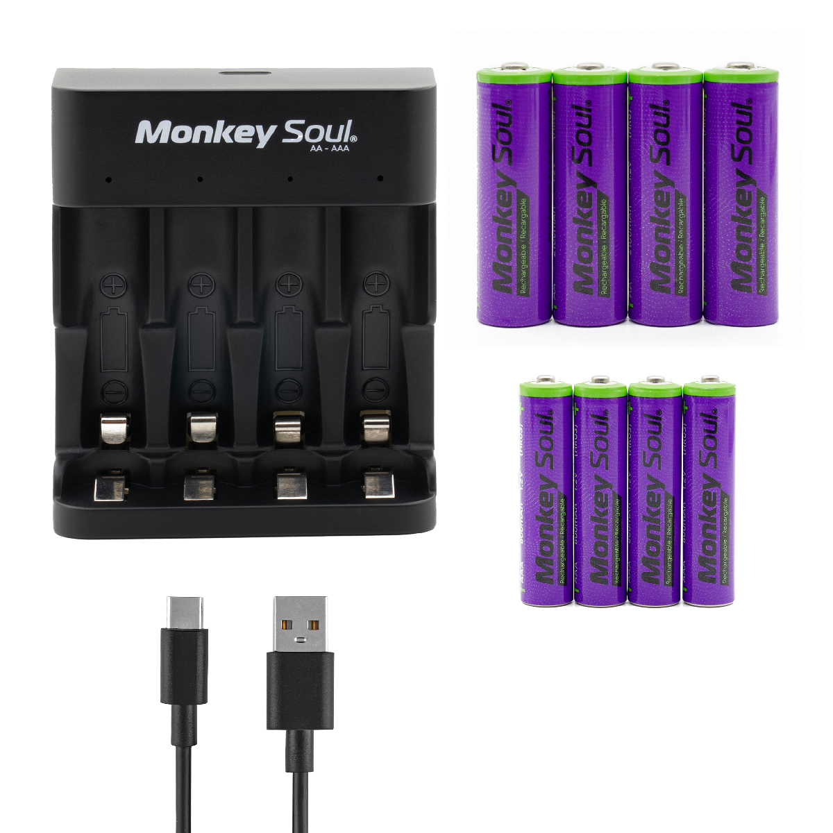 Foto 1 | Cargador Pilas Baterías  Monkey Soul 4 Aa + 4 Aaa Recargables