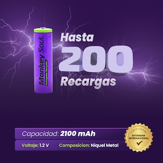 Foto 7 | Cargador Pilas Baterías + 8 Aa Recargables Monkey Soul Usb-c