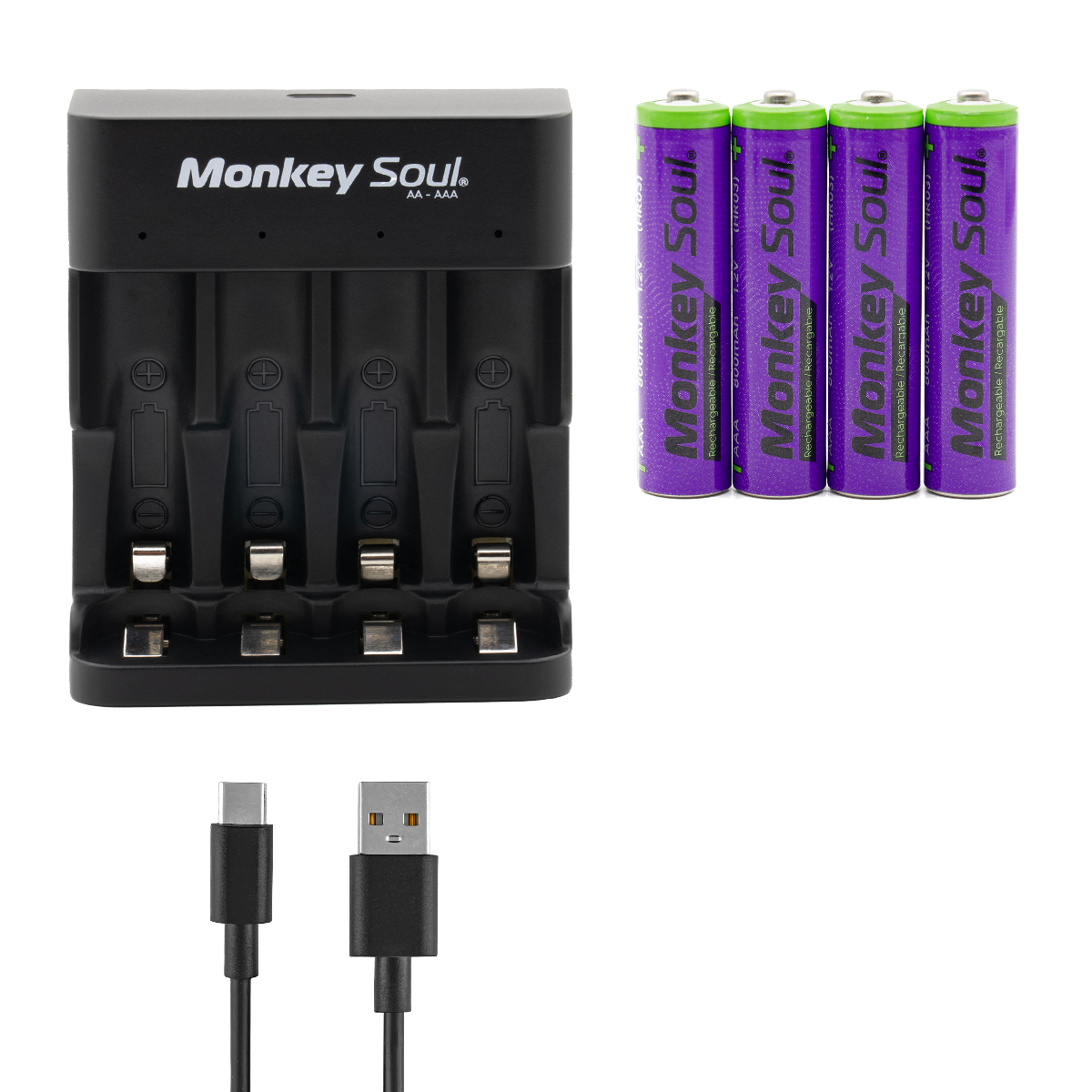 Foto 2 pulgar | Cargador Pilas Baterías + 4 Aaa Recargables Monkey Soul Usb-c
