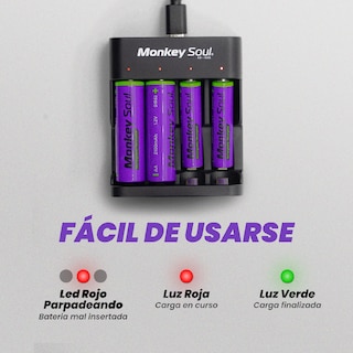 Foto 5 | Cargador Pilas Baterías + 4 Aaa Recargables Monkey Soul Usb-c