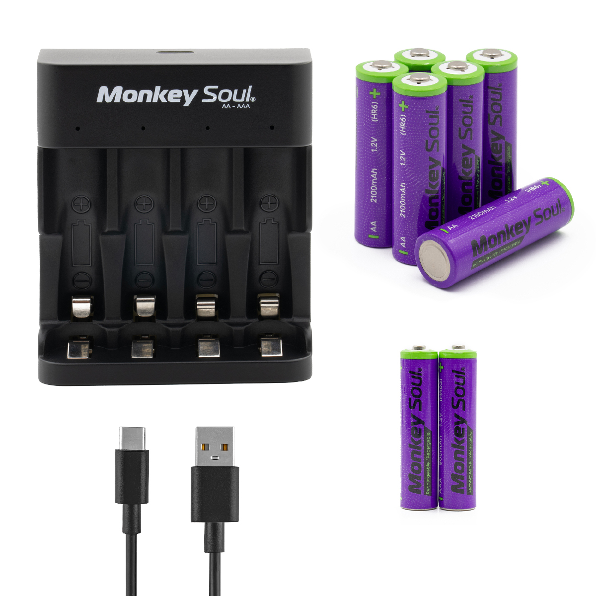 Cargador Pilas Baterías  Monkey Soul 6 Aa + 2 Aaa Recargables