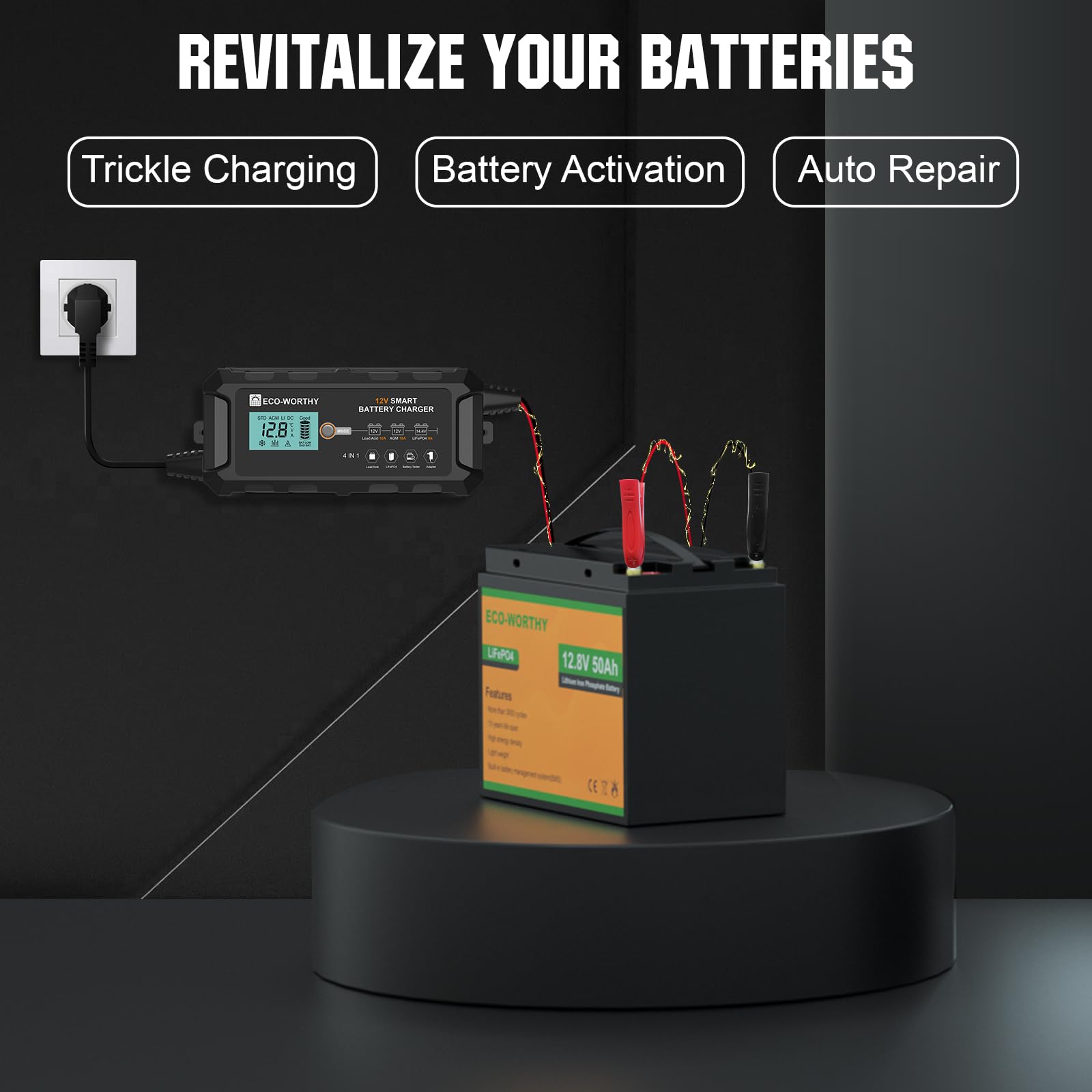 Foto 4 | Cargador De Batería Eco-worthy 10a Lifepo4 12v Para Coche Y Barco - Venta Internacional.