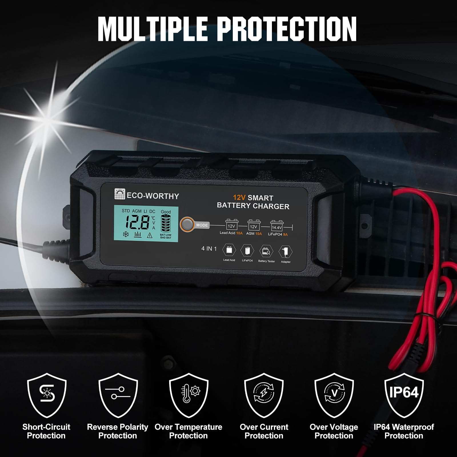 Foto 5 | Cargador De Batería Eco-worthy 10a Lifepo4 12v Para Coche Y Barco - Venta Internacional.