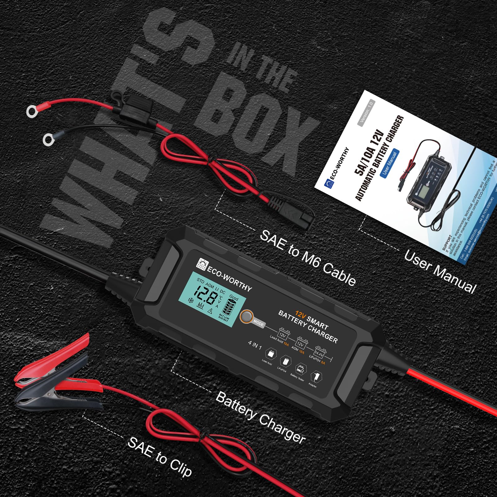 Foto 6 | Cargador De Batería Eco-worthy 10a Lifepo4 12v Para Coche Y Barco - Venta Internacional.