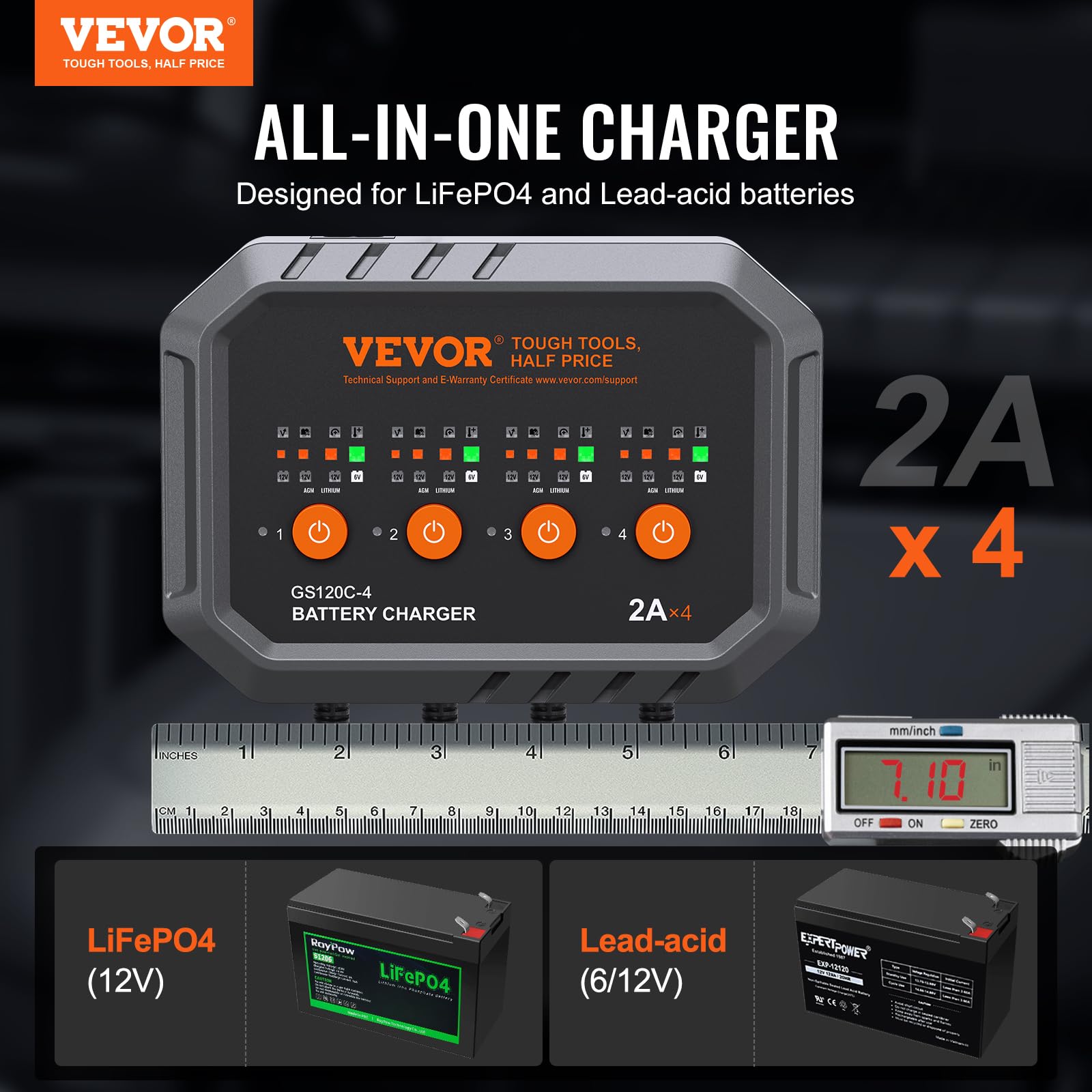 Foto 2 | Cargador De Baterías Vevor Smart 2a X 4 Lifepo4 De Plomo - Venta Internacional.