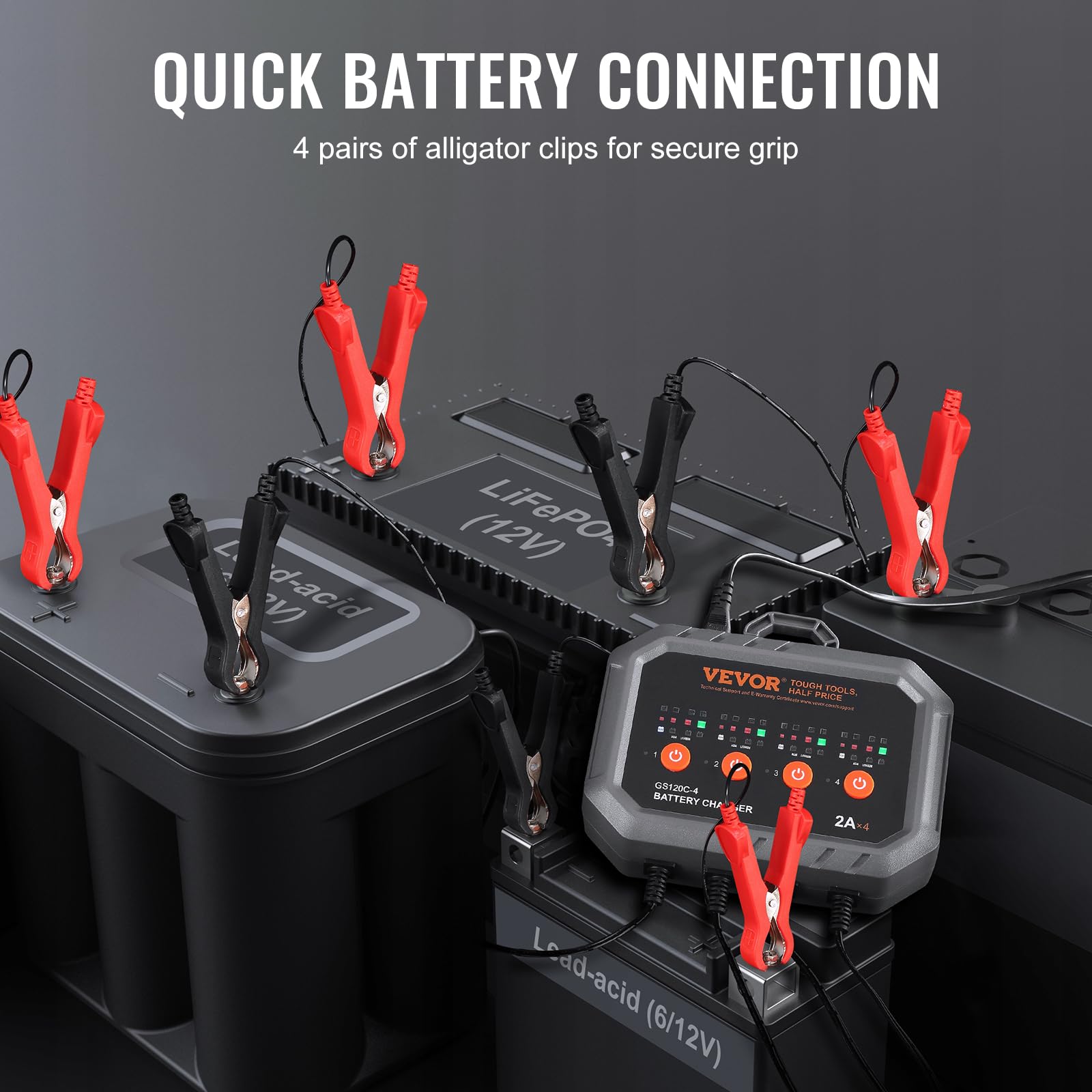 Foto 6 | Cargador De Baterías Vevor Smart 2a X 4 Lifepo4 De Plomo - Venta Internacional.