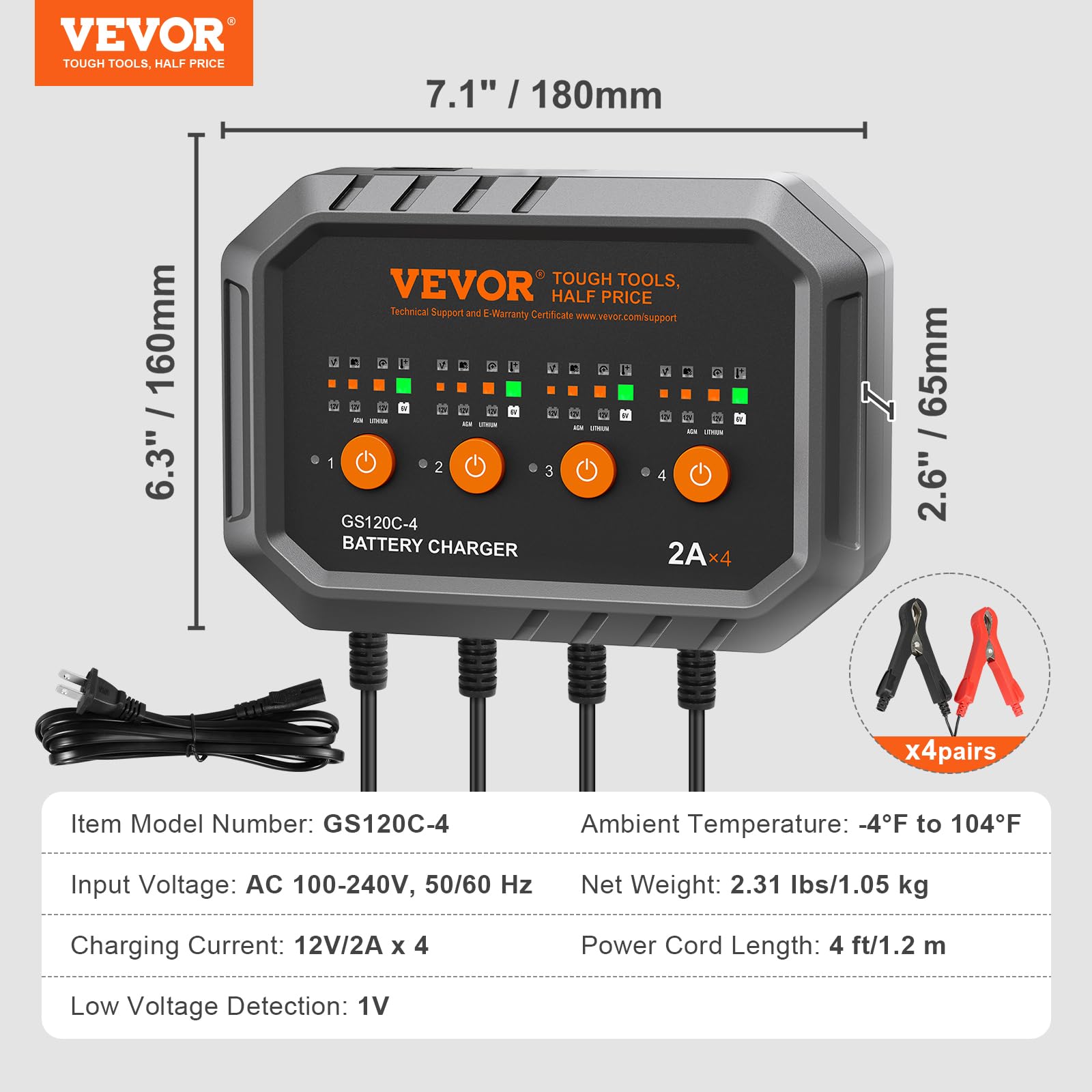 Foto 8 pulgar | Cargador De Baterías Vevor 2a X 4 Lifepo4 De Plomo-ácido (agm/gel/sla) - Venta Internacional.
