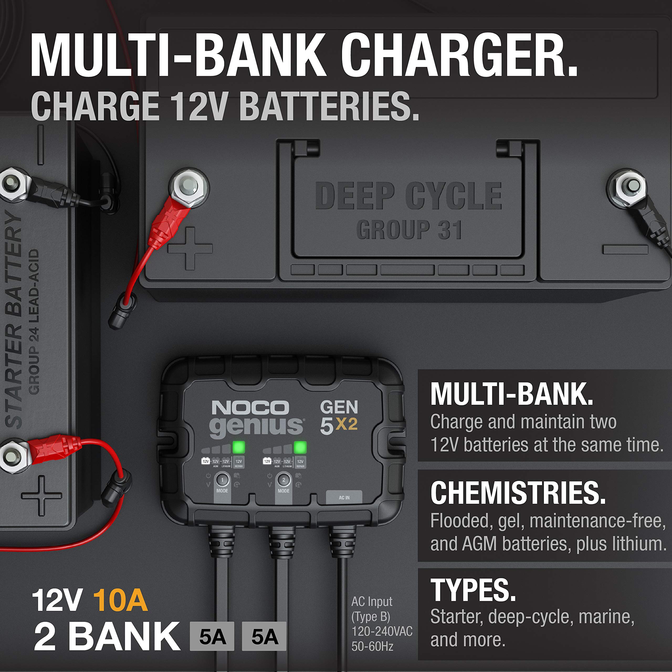 Foto 2 | Cargador De Batería Marino Noco Genius Gen5x2 2-bank 10a 12v - Venta Internacional.
