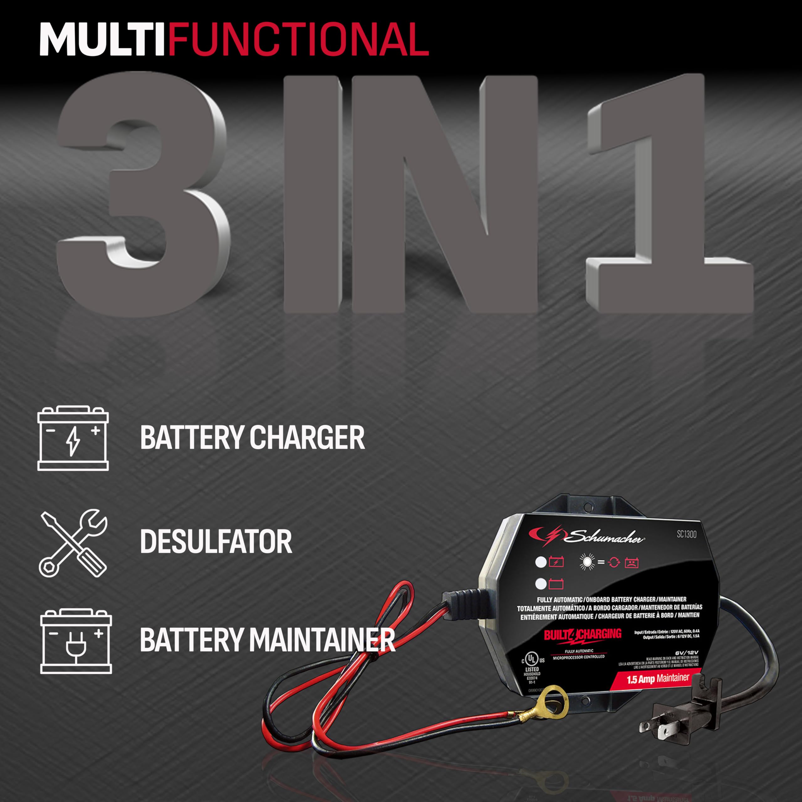 Foto 2 | Cargador De Baterías Maintainer Desulfator 1.5a 6v/12v Schumacher Sc1300 - Venta Internacional.