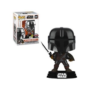 Foto 2 | Figura de Funko Pop Star Wars The Mandalorian Mando con Sable Oscuro Glow Metálico Exclusivo