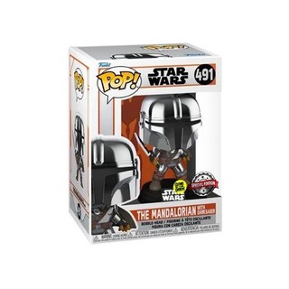 Foto 3 | Figura de Funko Pop Star Wars The Mandalorian Mando con Sable Oscuro Glow Metálico Exclusivo