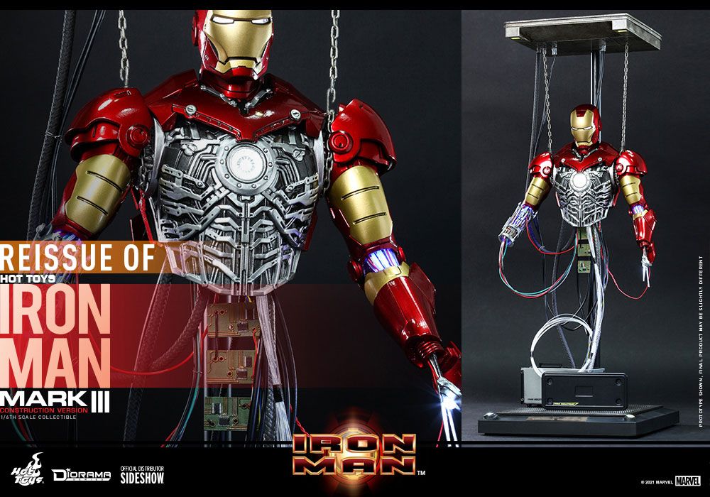 Foto 6 pulgar | Figura Hot Toys Iron Man Mark III Construction Versión Marvel Escala 1:6