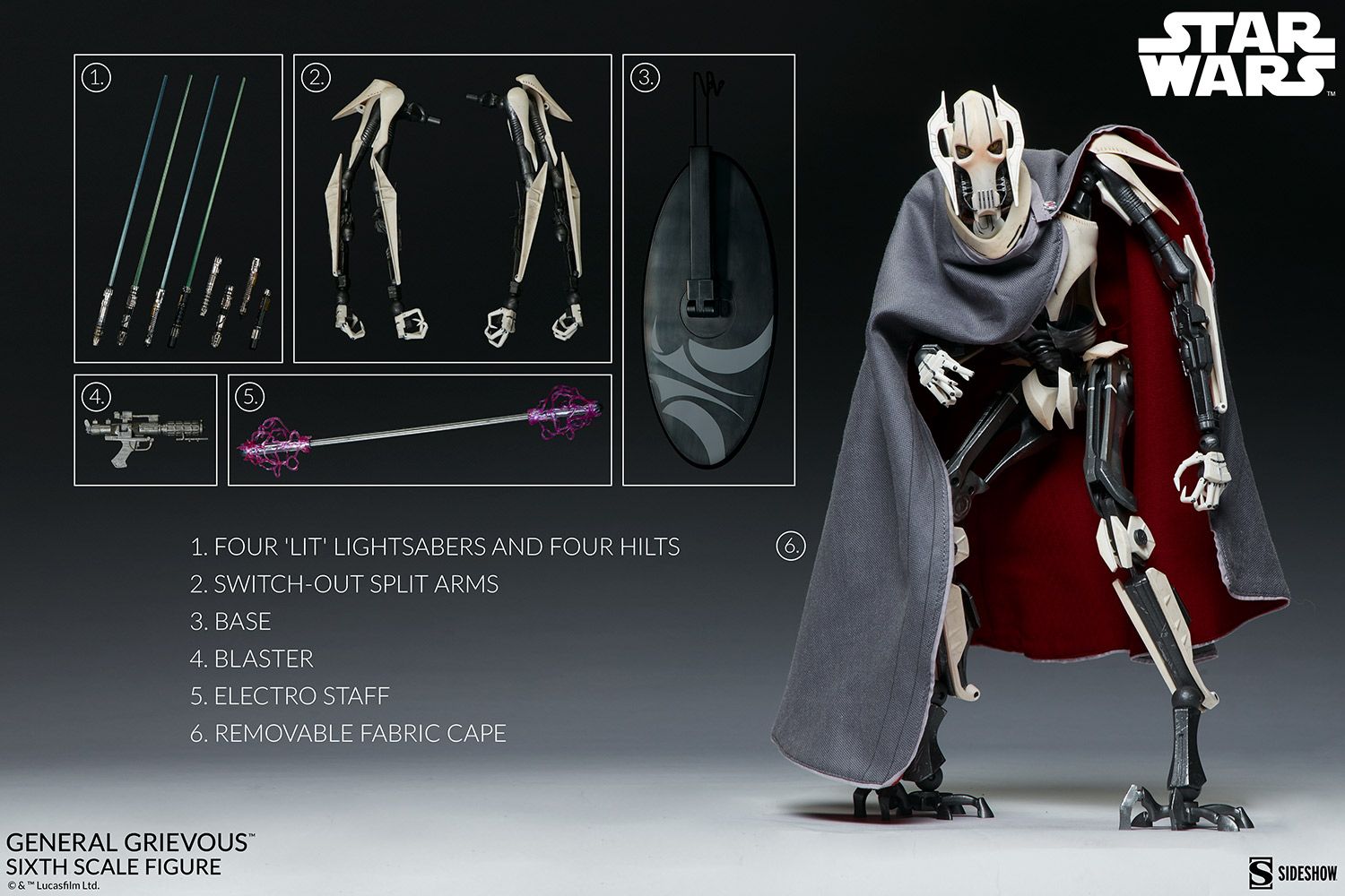 Foto 9 pulgar | Figura Sideshow 1:6 De Escala Star Wars The Clone Wars: General Grievous