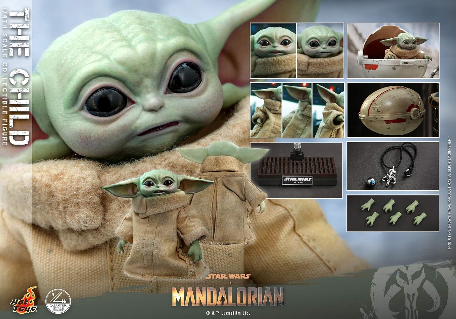 Foto 9 pulgar | Figura Hot Toys 1:4 De Escala Star Wars The Mandalorian: The Child