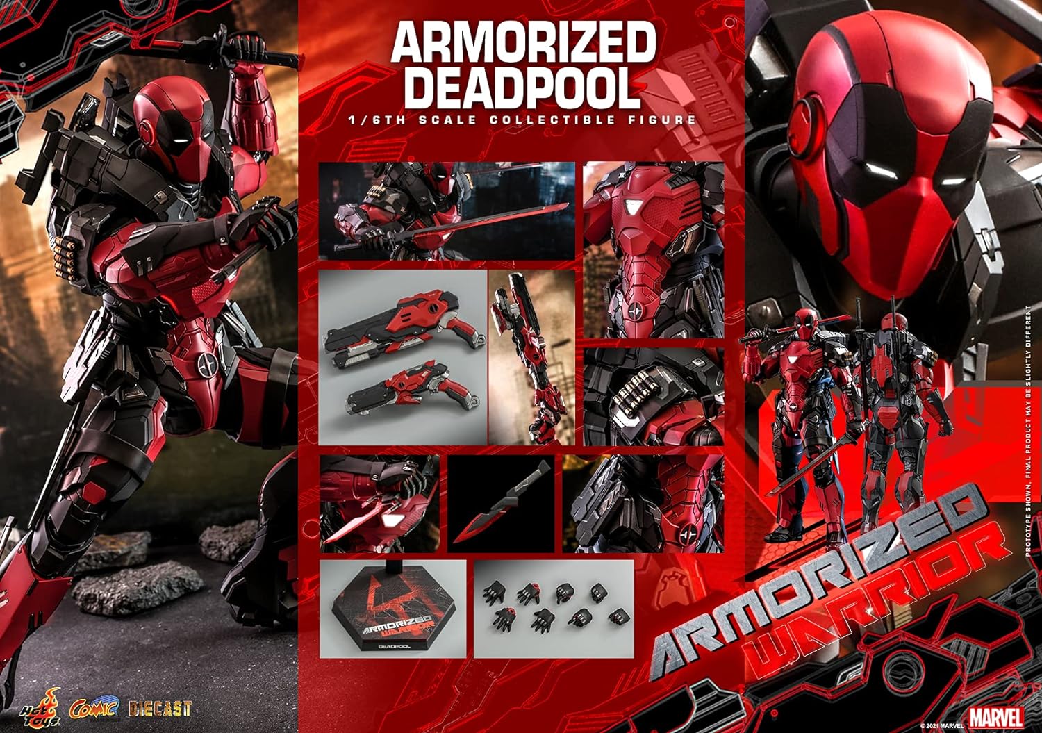 Foto 9 pulgar | Figura Armorized Deadpool Marvel Armorized Warrior Hot Toys 1:6 de Escala