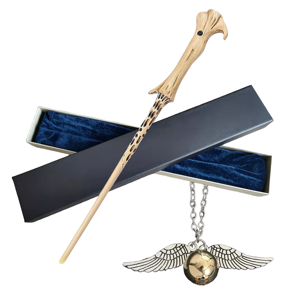 Foto 2 pulgar | Set Collar Harry Potter Glow Wand Box Snitch Dumbledore Caja, Azul Marino