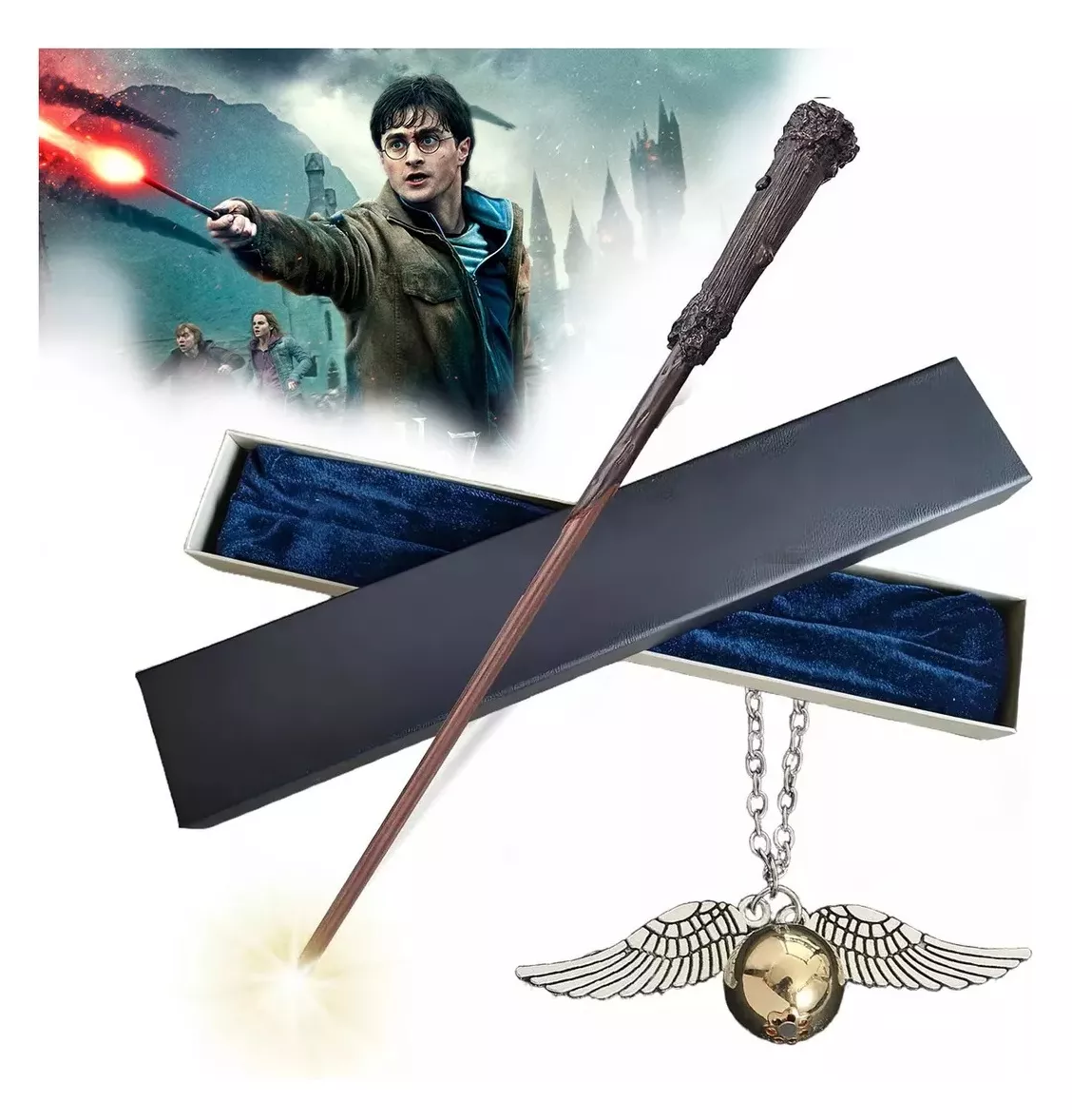 Foto 6 pulgar | Set Collar Snitch Harry Potter Glow Wand Box, Dorado