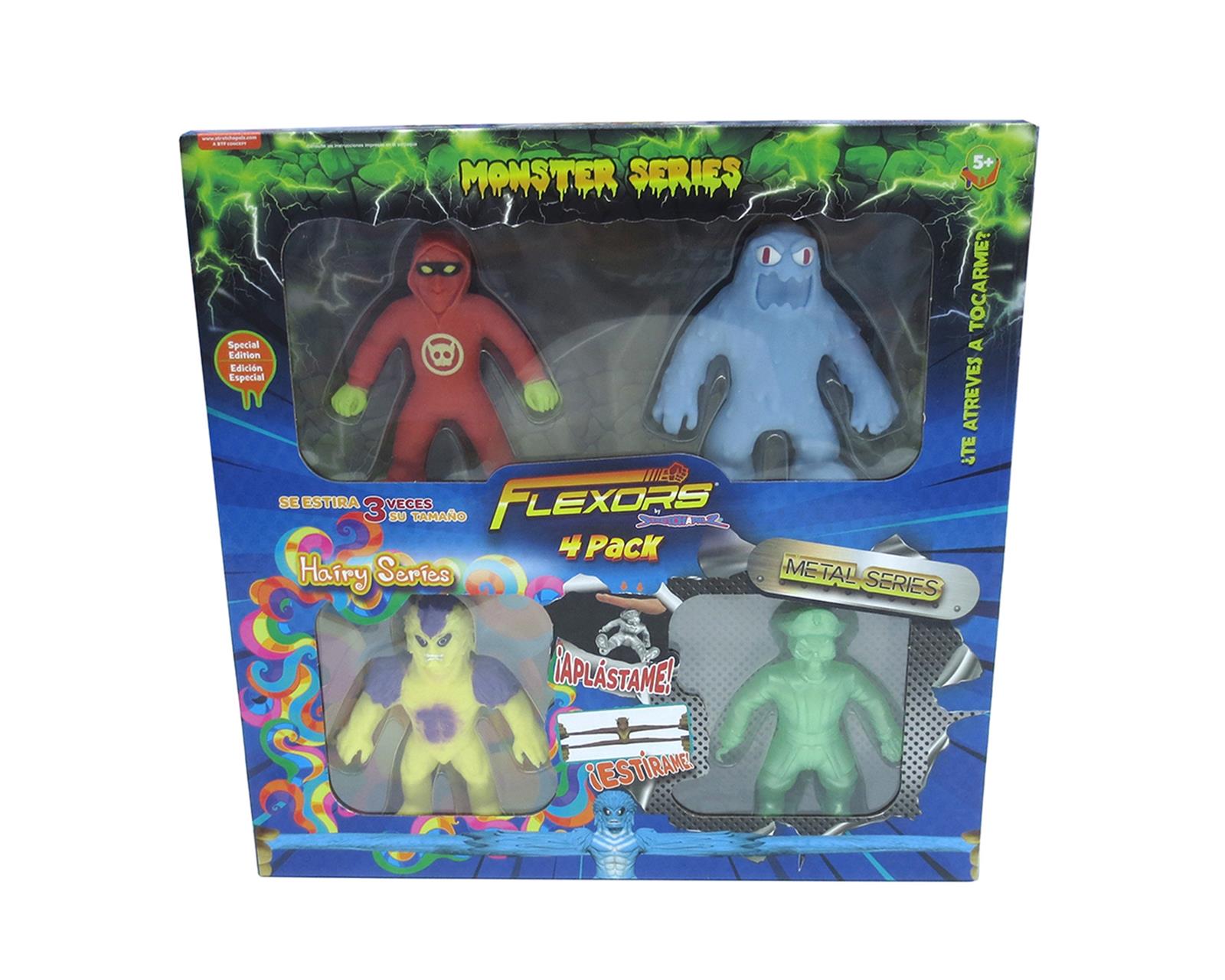 Muñecos Flexibles Flexors Series Monster Hairy y Metal 4 piezas
