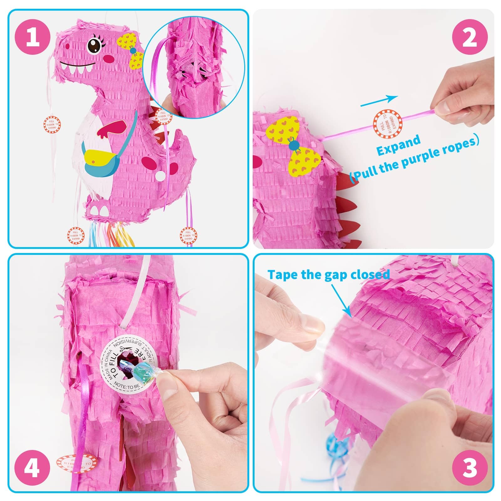Foto 3 pulgar | Piñata De Dinosaurio Wernnsai Plegable Y Extensible Con Venda En Los Ojos - Venta Internacional.