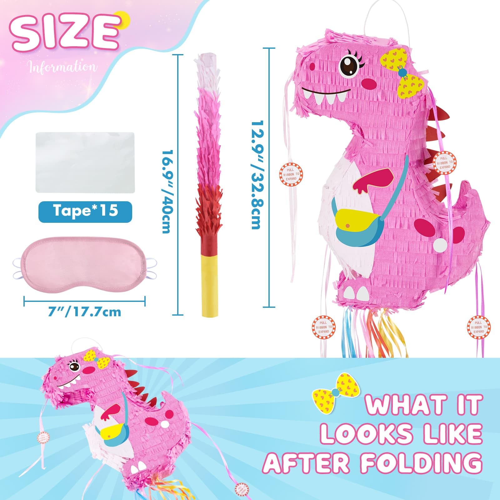 Foto 4 pulgar | Piñata De Dinosaurio Wernnsai Plegable Y Extensible Con Venda En Los Ojos - Venta Internacional.