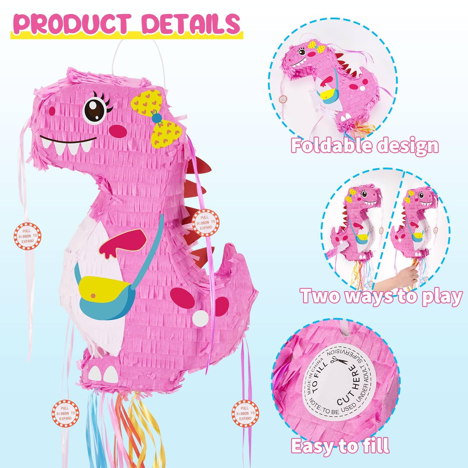 Foto 5 pulgar | Piñata De Dinosaurio Wernnsai Plegable Y Extensible Con Venda En Los Ojos - Venta Internacional.
