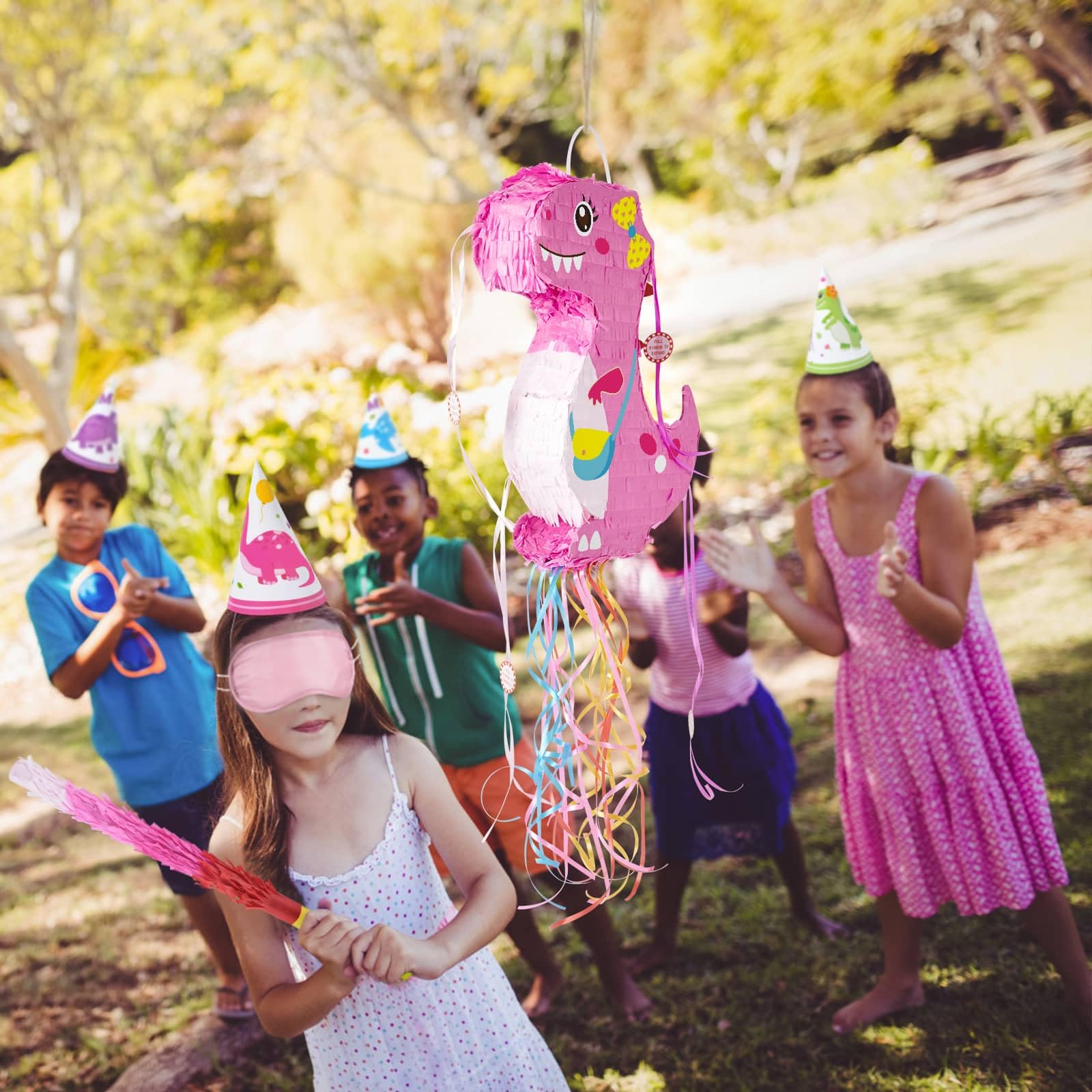 Foto 6 | Piñata De Dinosaurio Wernnsai Plegable Y Extensible Con Venda En Los Ojos - Venta Internacional.